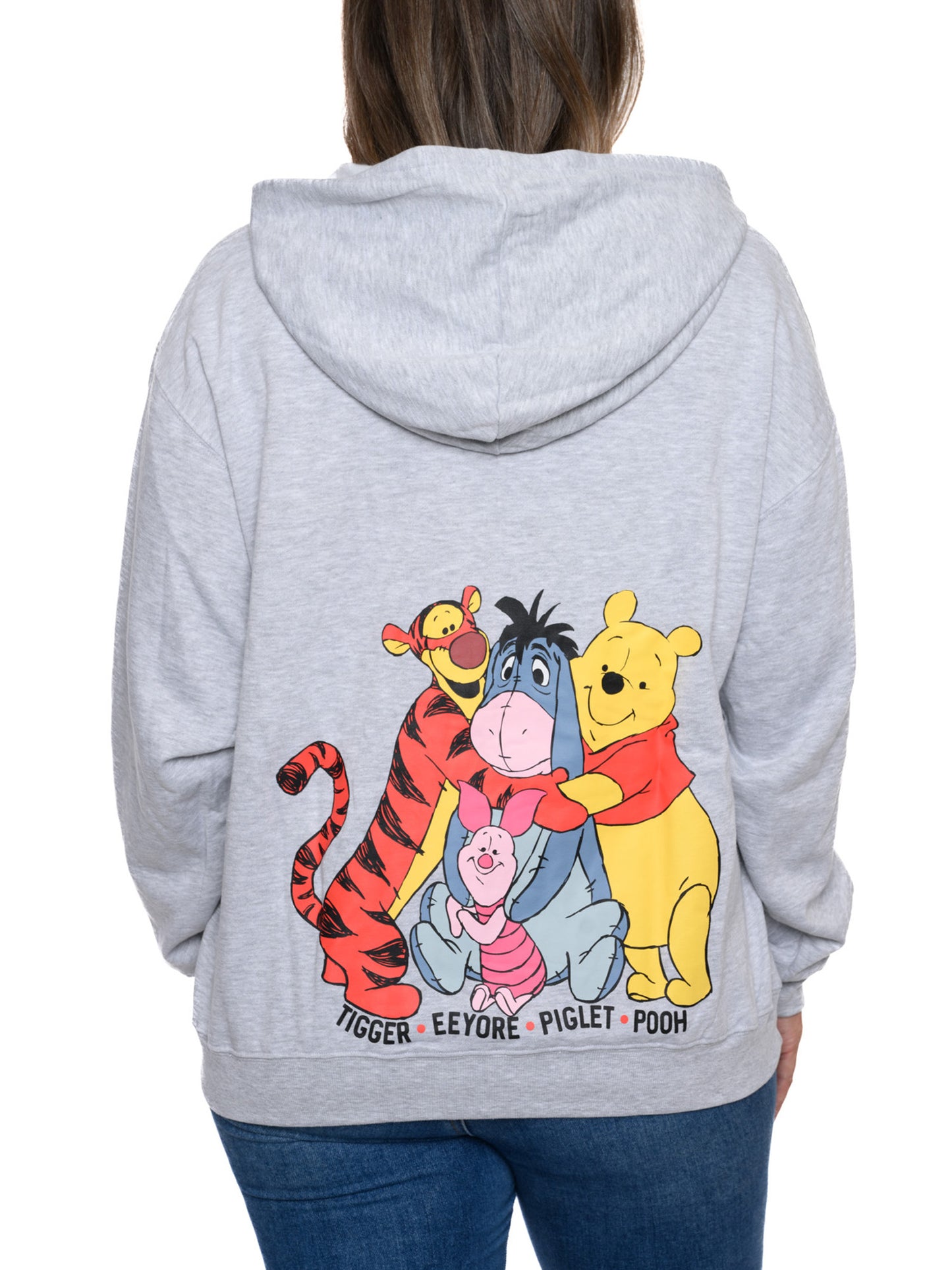 Eeyore Winnie The Pooh Tigger Hoodie Sweatshirt Zippered Gray Womens Plus Size