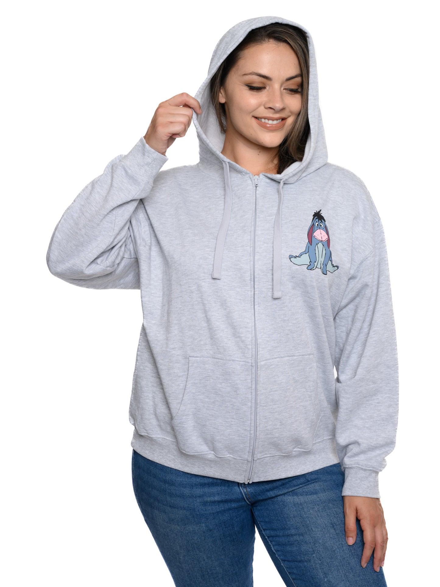 Eeyore Winnie The Pooh Tigger Hoodie Sweatshirt Zippered Gray Womens Plus Size