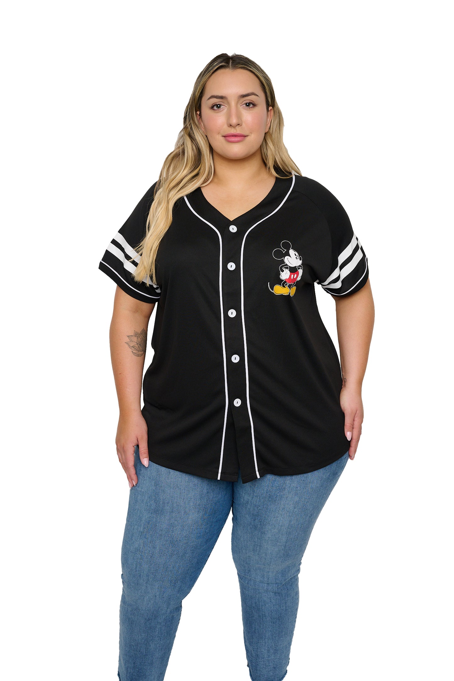 Women's Plus Size Mickey Mouse Baseball Jersey Shirt Buttons (Size 2X Only)