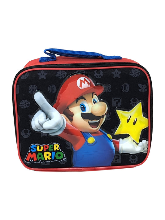 Nintendo Super Mario Insulated Lunch Bag Black Red Boys School Camp