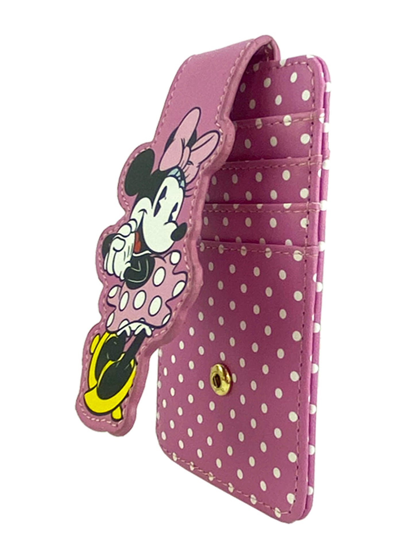 Womens Disney Minnie Mouse Polka Dot Card Holder Wallet Button Snap Closure