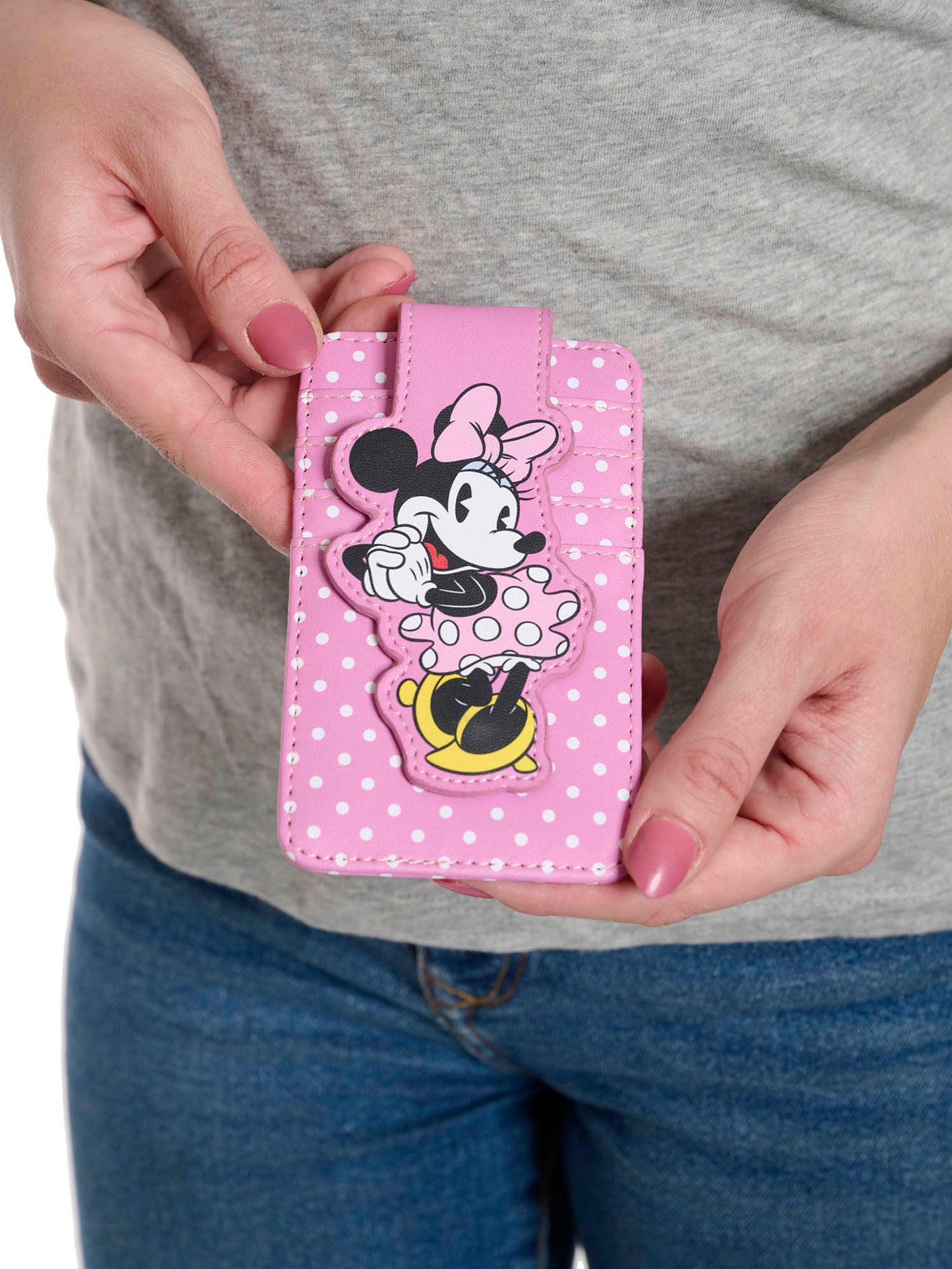 Womens Disney Minnie Mouse Polka Dot Card Holder Wallet Button Snap Closure