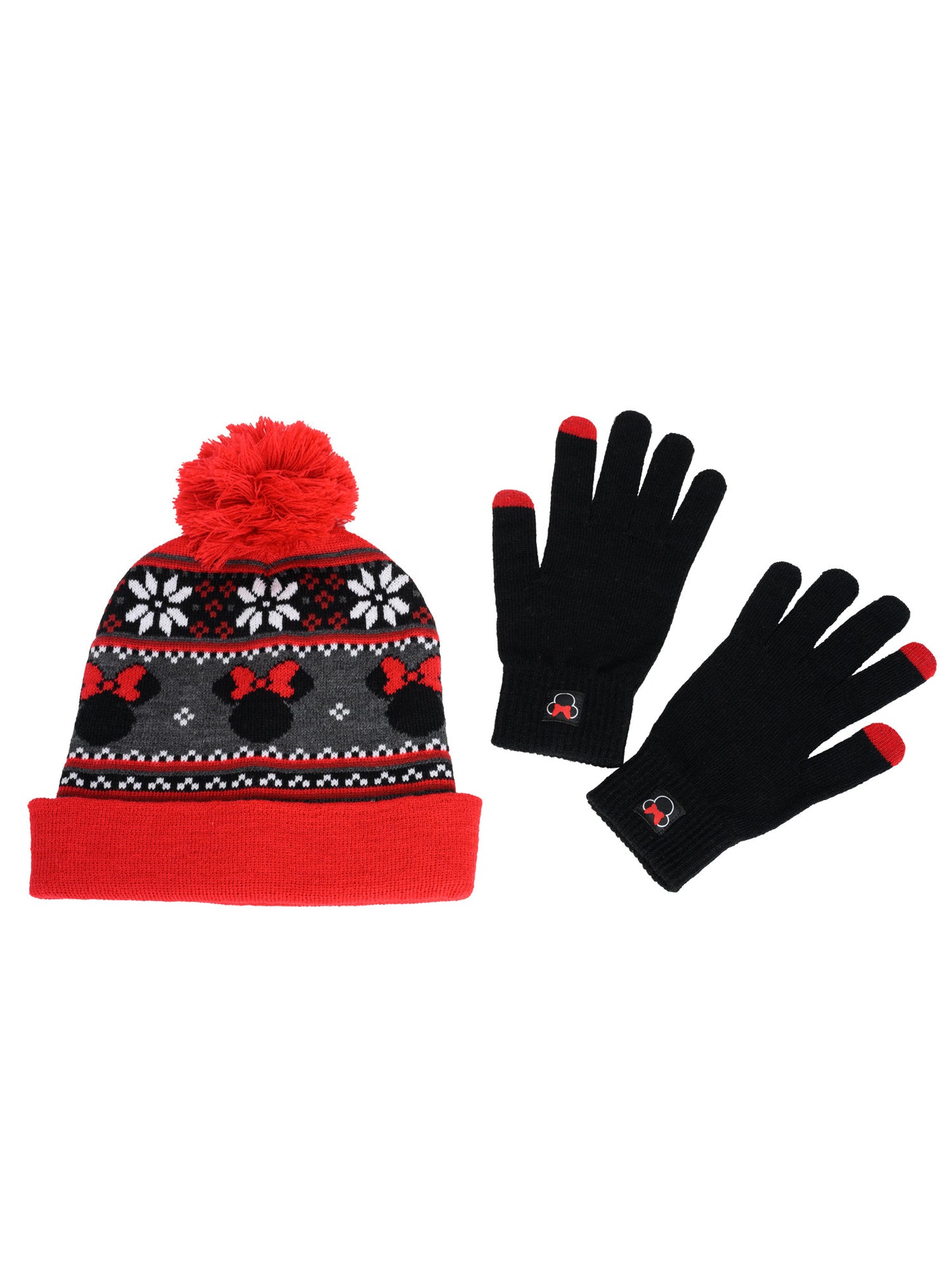 Minnie Mouse Beanie Hat with Gloves Touch Screen Disney Women's Knit Red Set