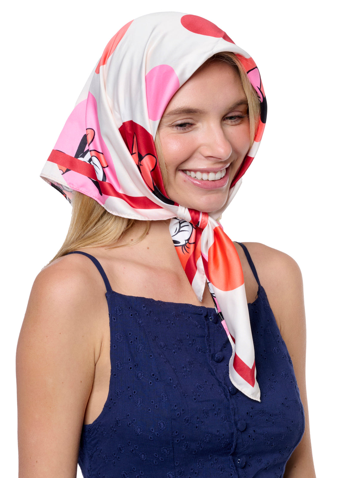 Disney Minnie Mouse Silky Scarf 27” x 27” Large Red Bow Icon Square Head Wrap
