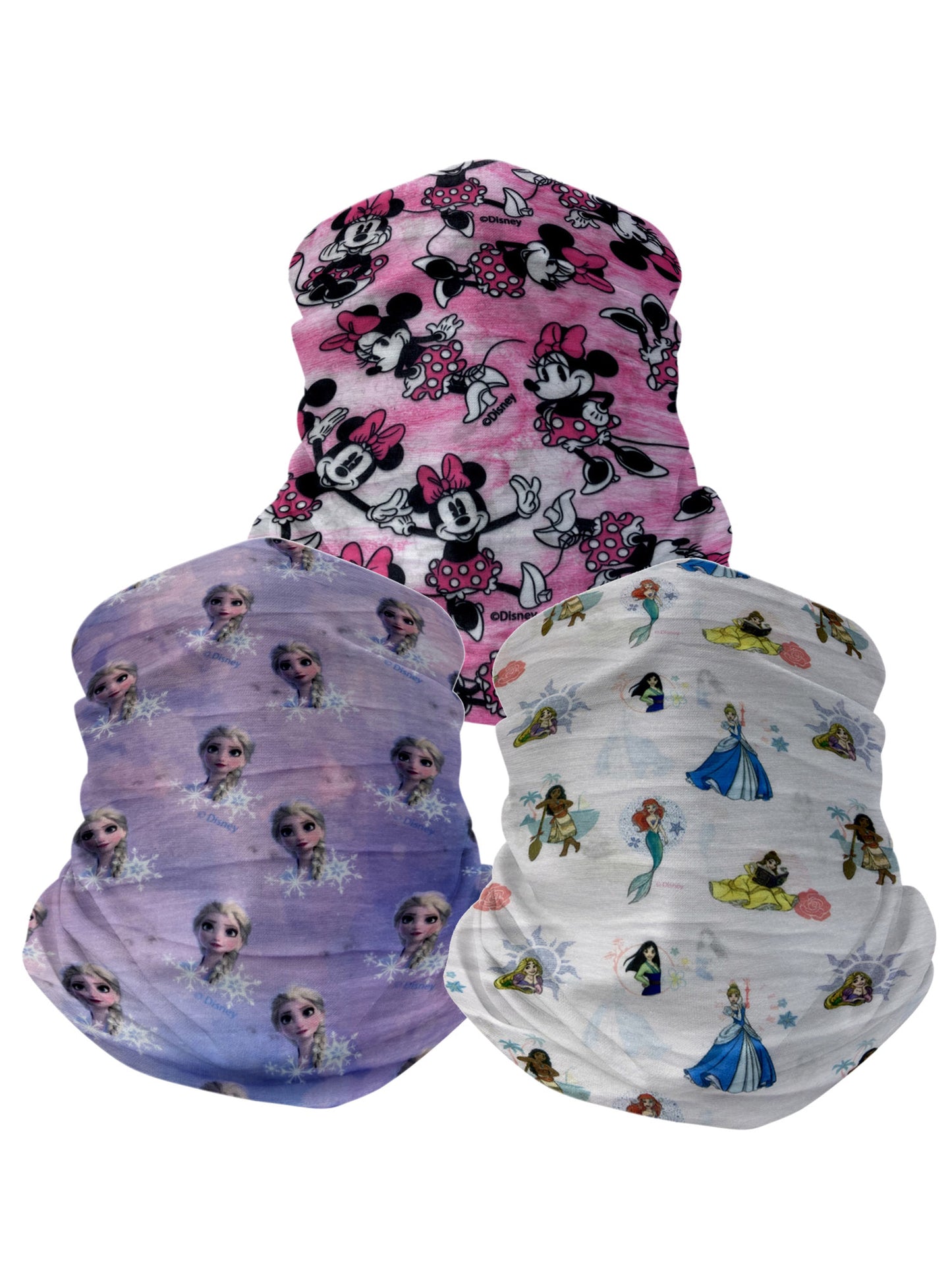 Girls Disney Neck Face Cover 3-Pack Gaiters Minnie Elsa Princesses Mulan