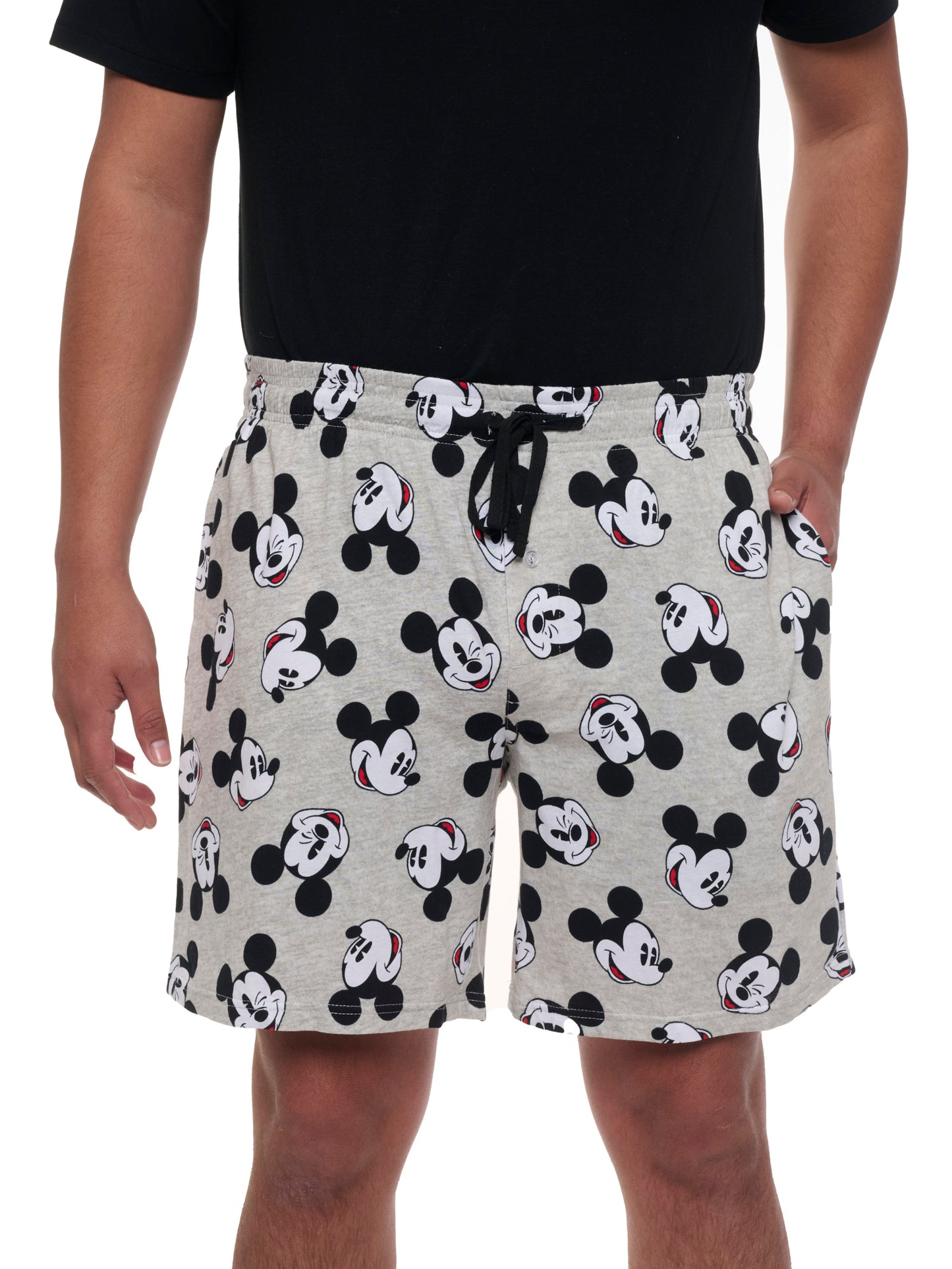 Mens Disney Mickey Mouse Pajama Sleep Shorts Gray Black Pockets