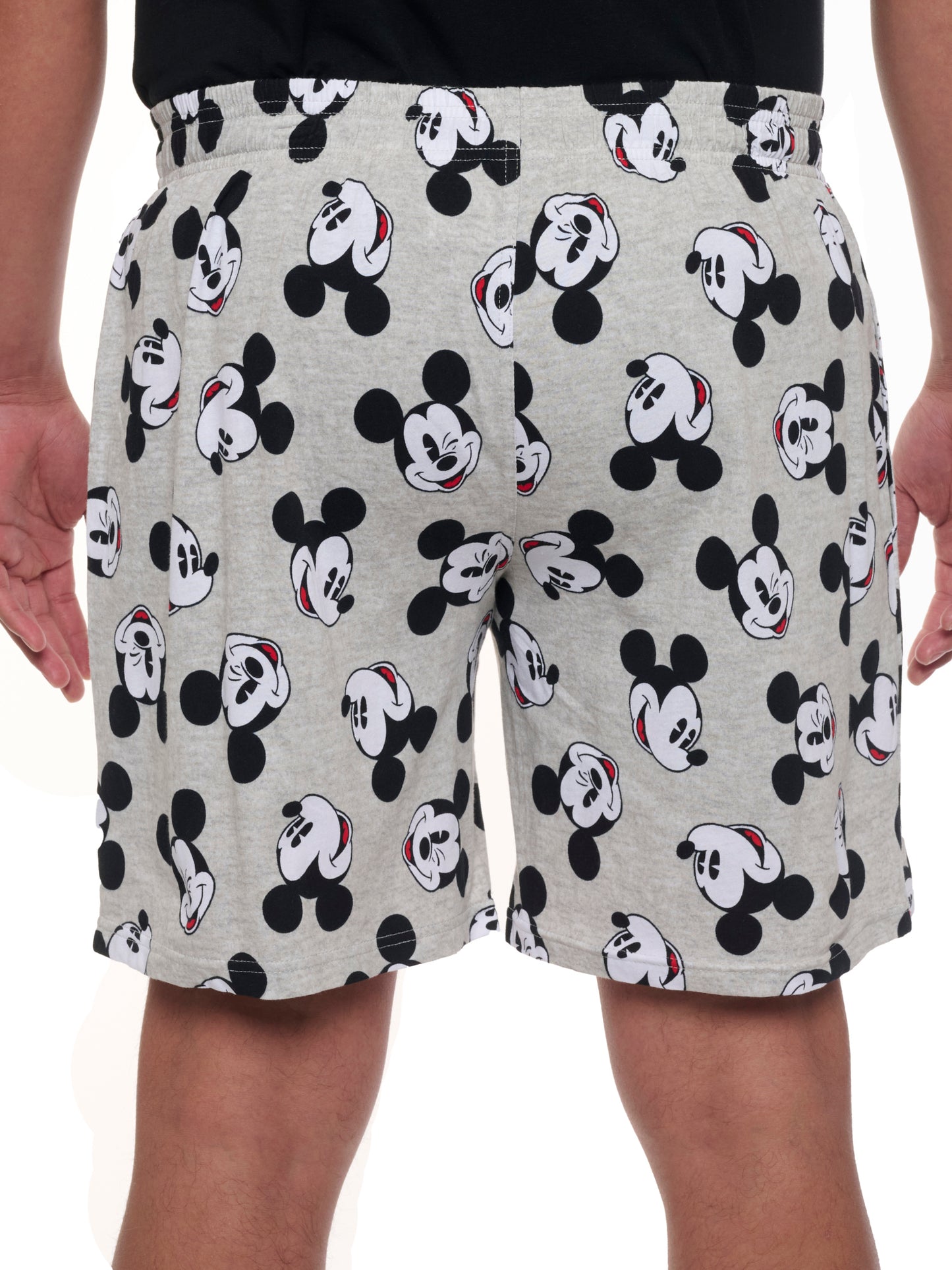 Mens Disney Mickey Mouse Pajama Sleep Shorts Gray Black Pockets