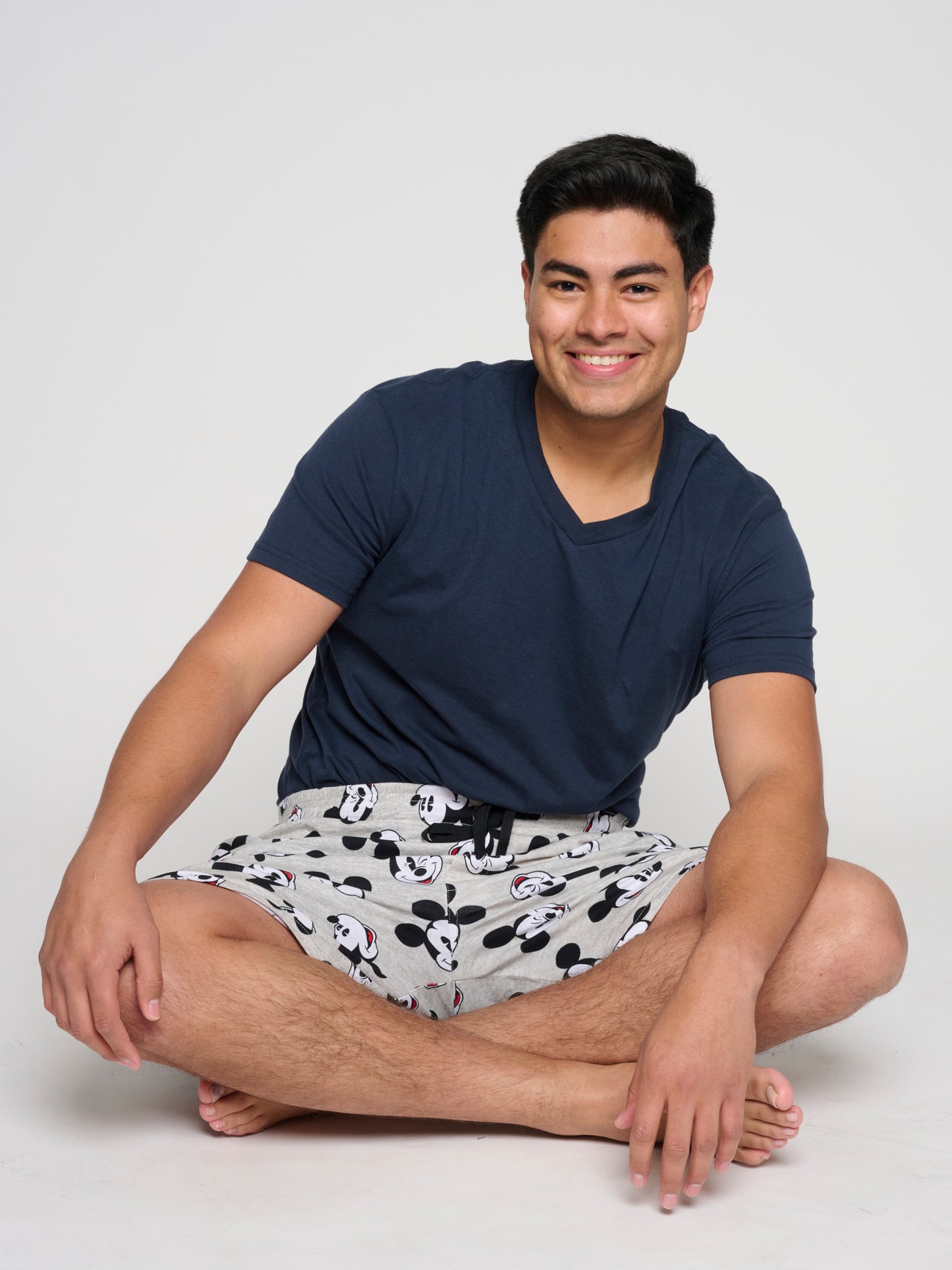 Mens Disney Mickey Mouse Pajama Sleep Shorts Gray Black Pockets