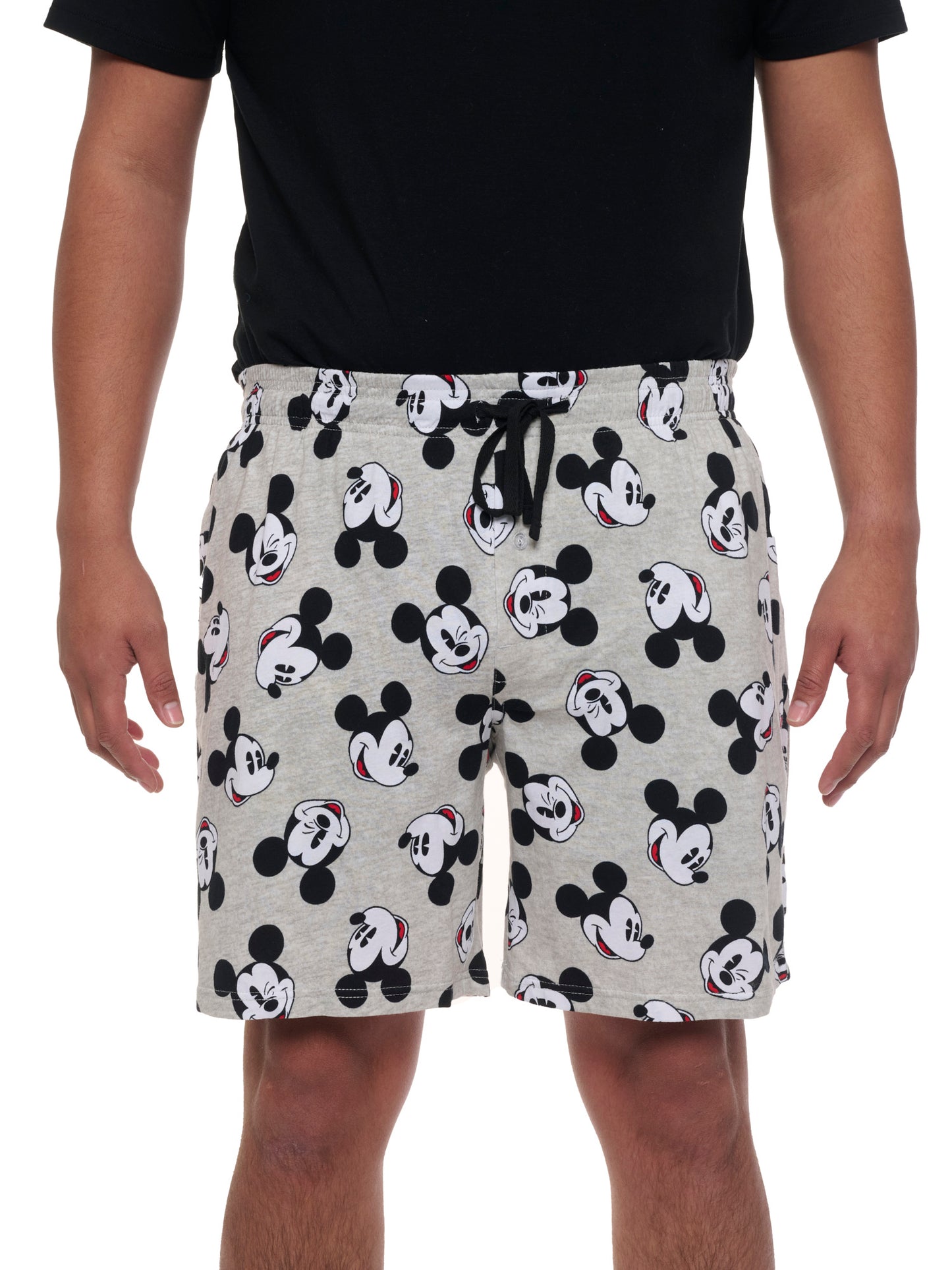 Mens Disney Mickey Mouse Pajama Sleep Shorts Gray Black Pockets