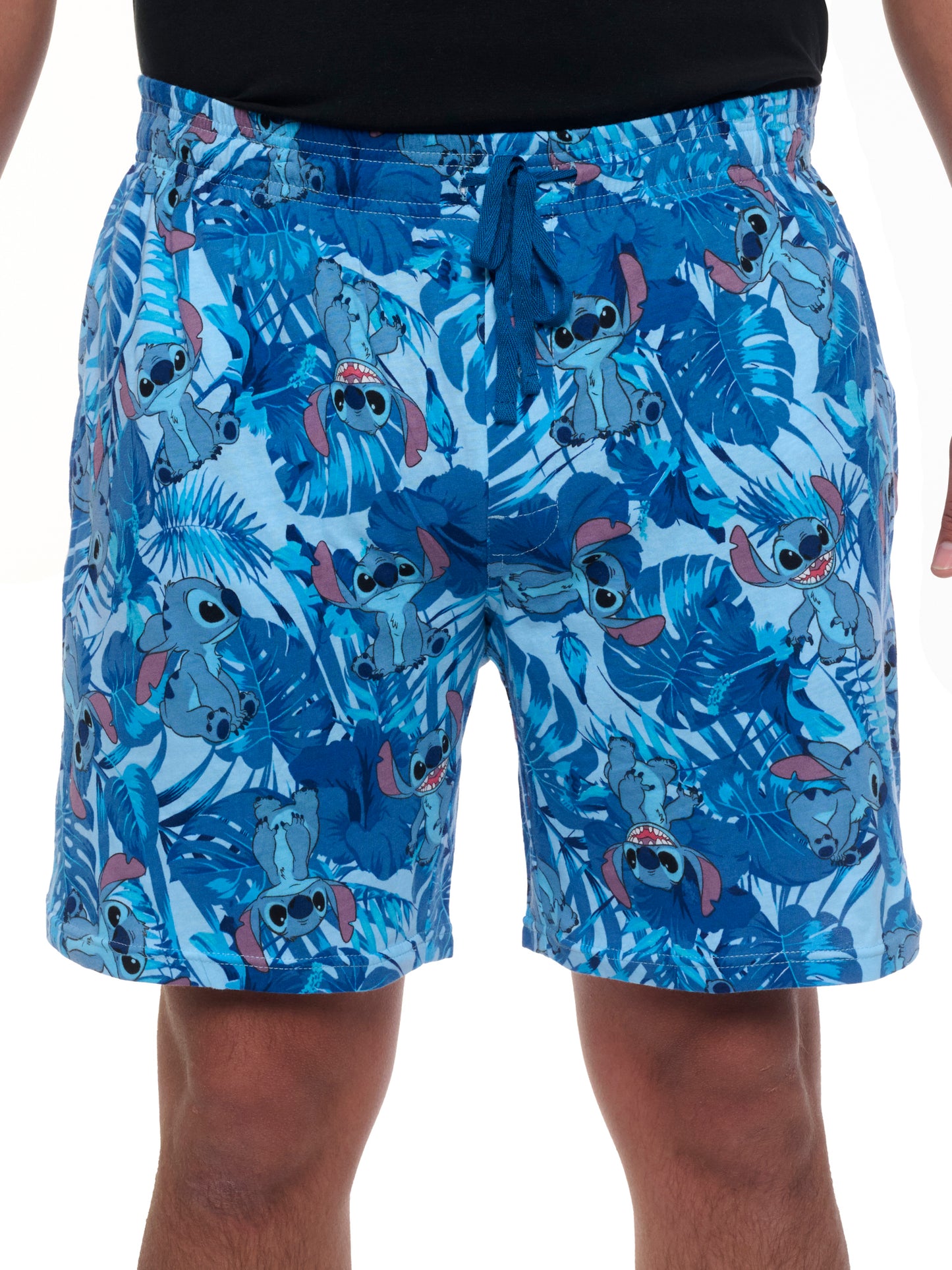 Mens Disney Stitch Pajama Sleep Shorts Loungewear Pockets Blue