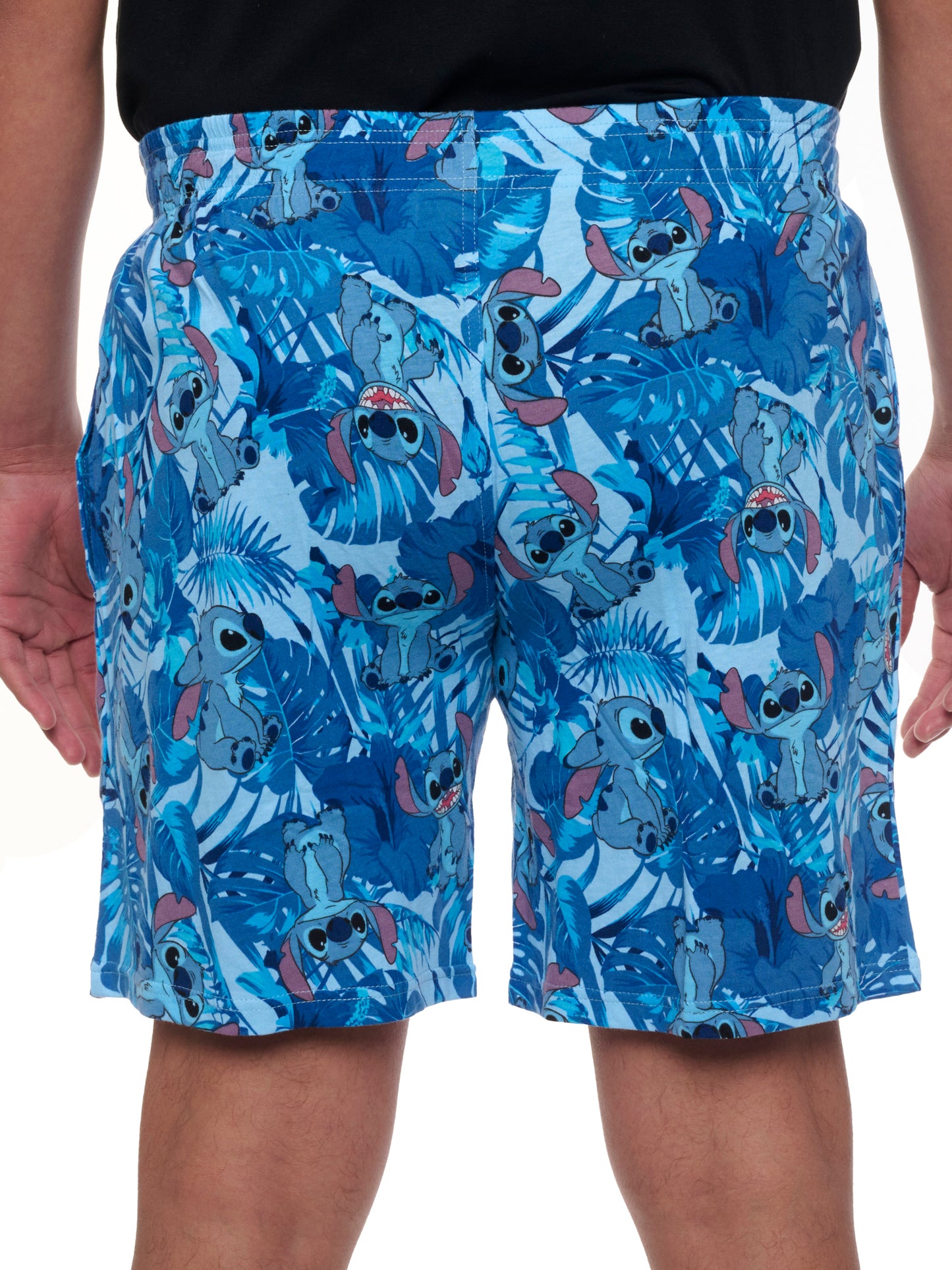 Mens Disney Stitch Pajama Sleep Shorts Loungewear Pockets Blue