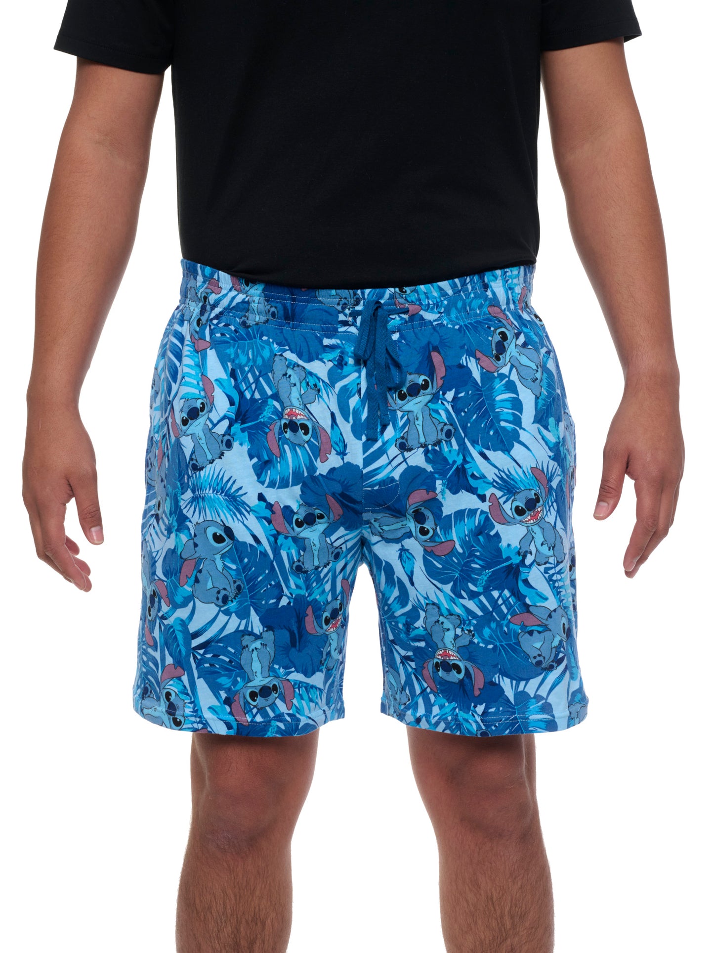 Mens Disney Stitch Pajama Sleep Shorts Loungewear Pockets Blue
