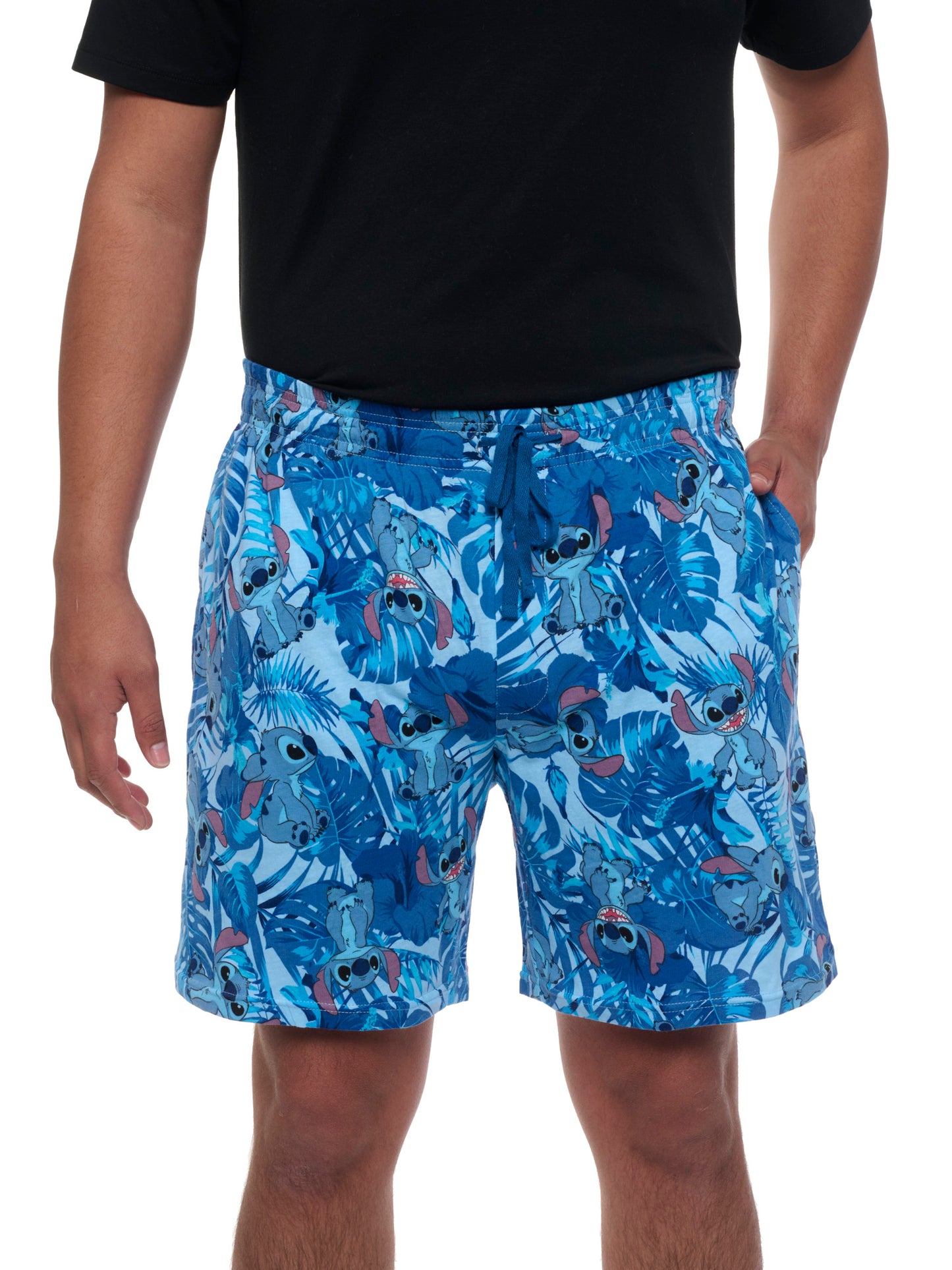 Mens Disney Stitch Pajama Sleep Shorts Loungewear Pockets Blue