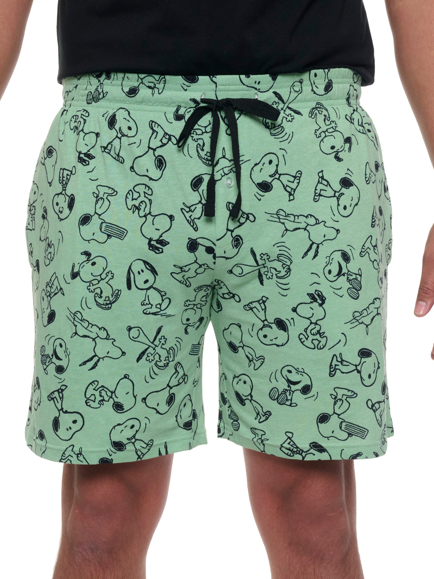 Mens Peanuts Snoopy Pajama Sleep Shorts Pockets Green
