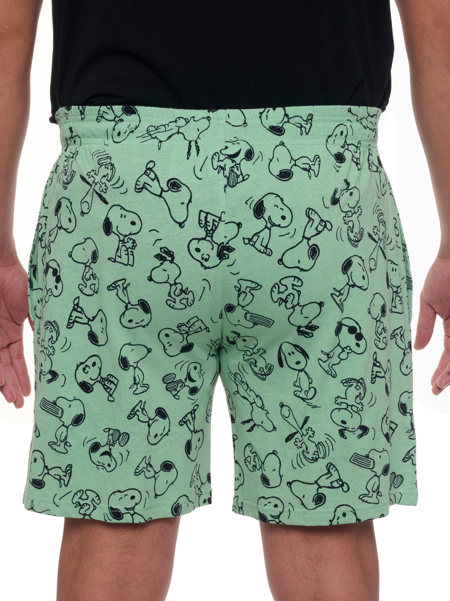 Mens Peanuts Snoopy Pajama Sleep Shorts Pockets Green
