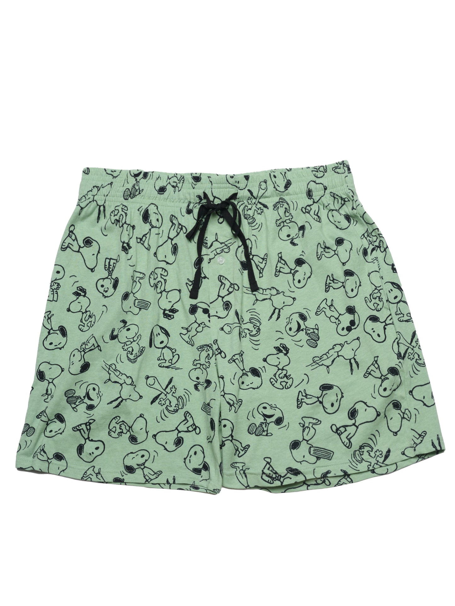 Mens Peanuts Snoopy Pajama Sleep Shorts Pockets Green