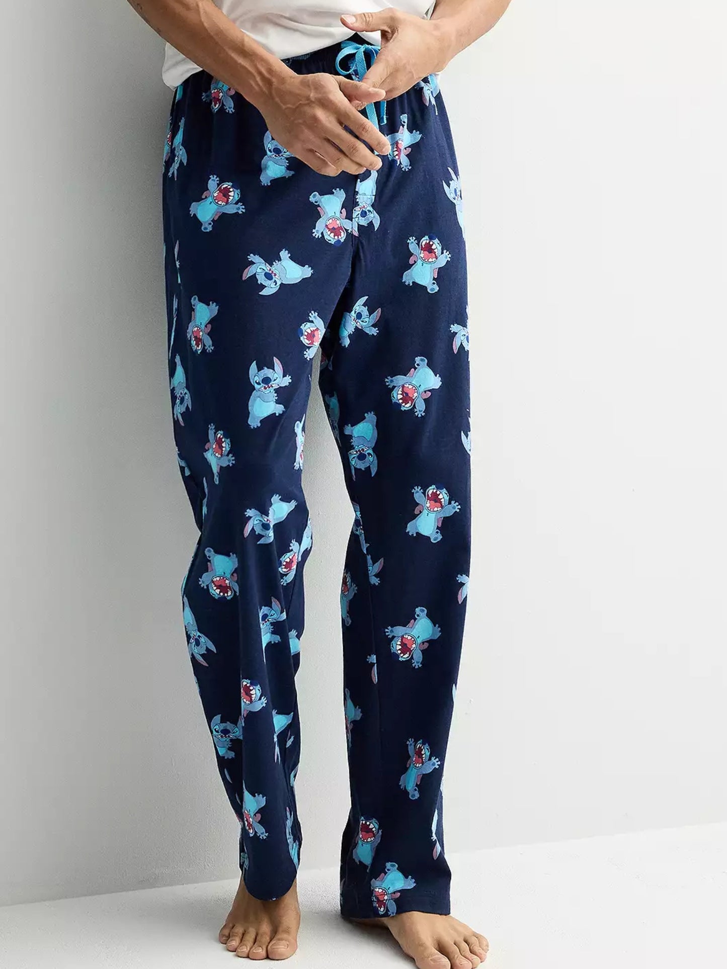 Men's Disney Lilo & Stitch Pajama Pants Sleepwear Loungewear Blue All-Over Print