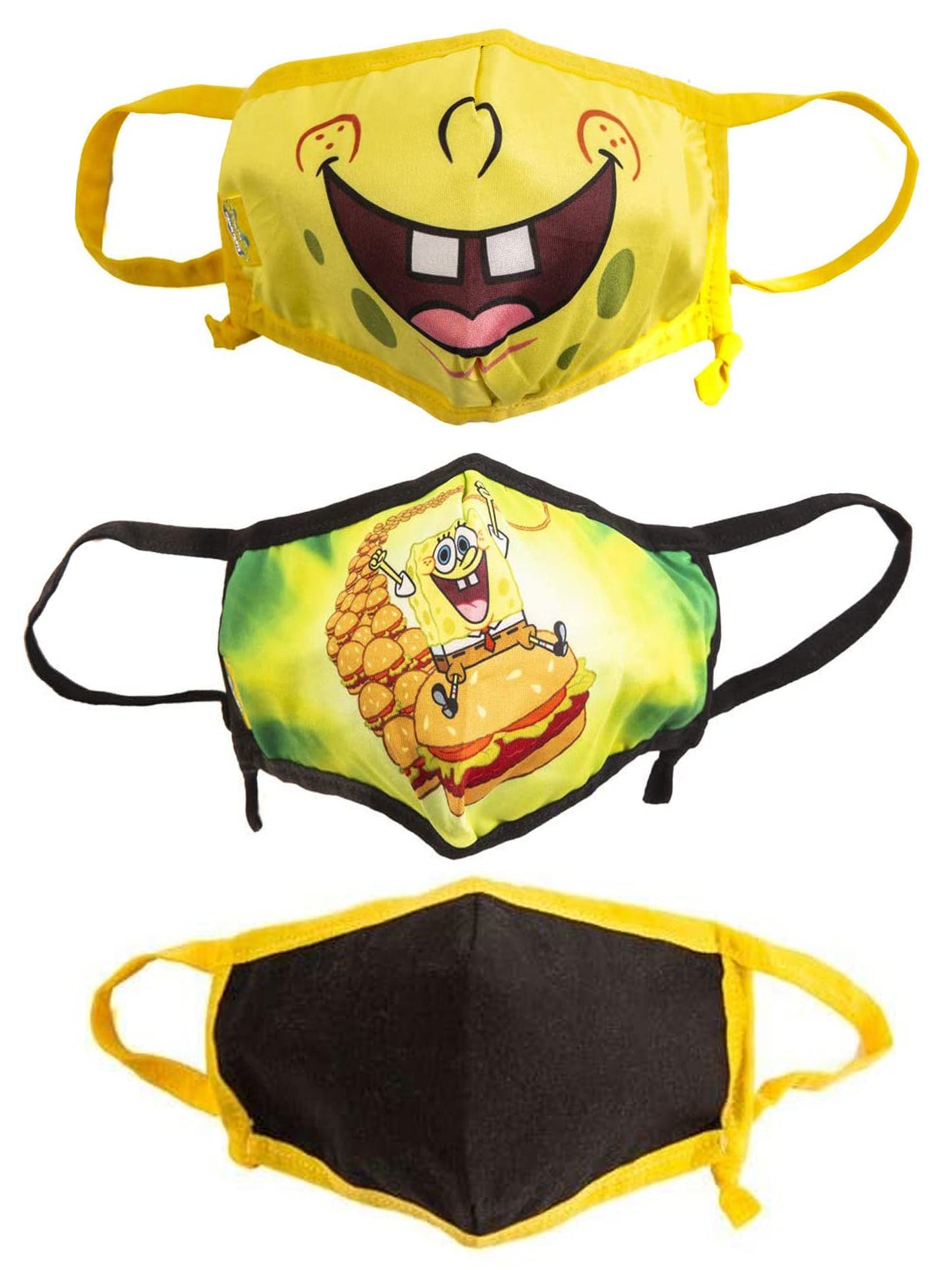Kids Spongebob Squarepants Reusable Face Masks 3 Pack Smiles & Krabby Patties
