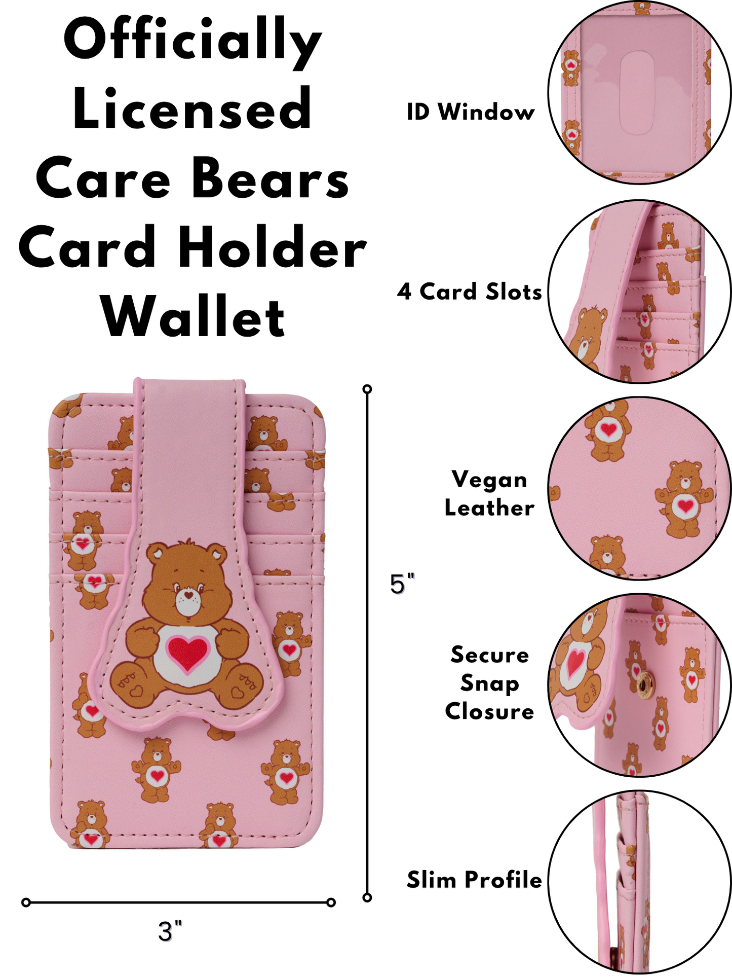 Womens Care Bears Card Holder Wallet Button Snap Closure Tenderheart