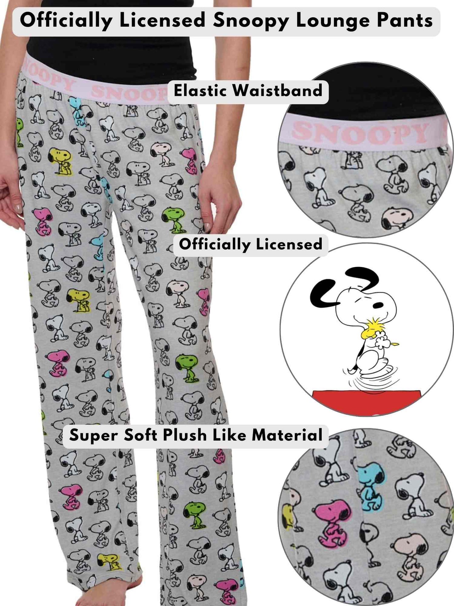 Womens Peanuts Snoopy Sleep Pants Loungewear Pajama Pants Ultra Soft Elastic