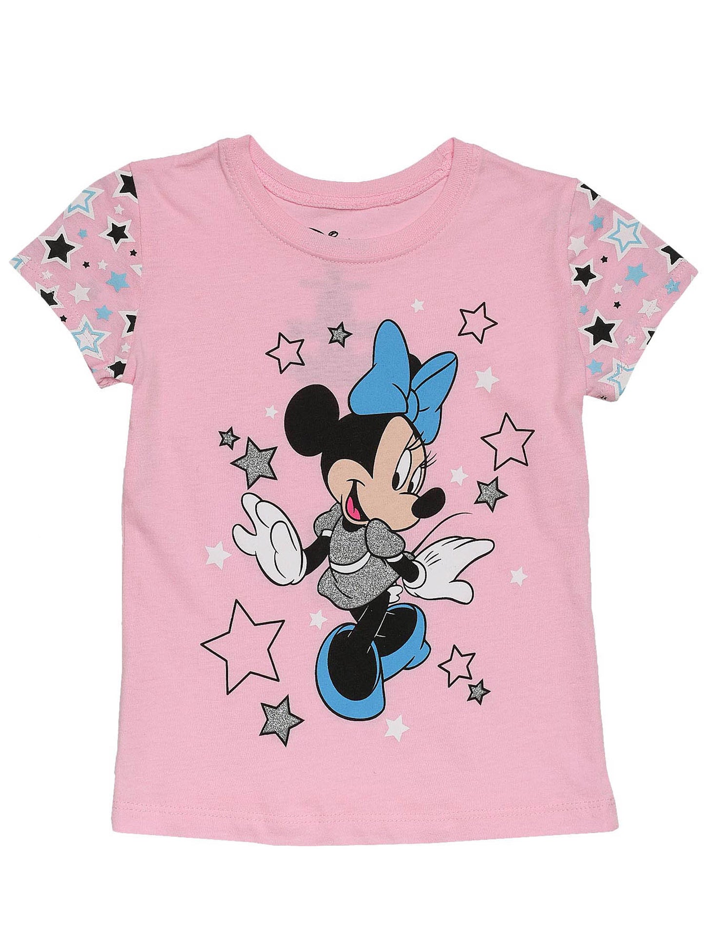 Disney Girls Minnie Mouse T-shirt Short Sleeve Glitter Pink (Extra Small Only)