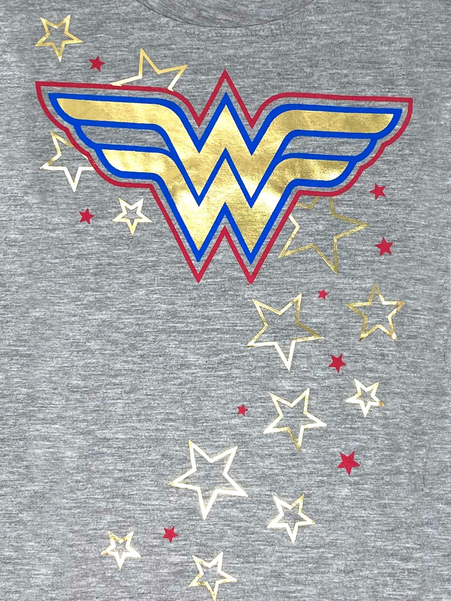 Girls DC Comics Wonder Woman T-Shirt Logo Stars Print Heather Gray