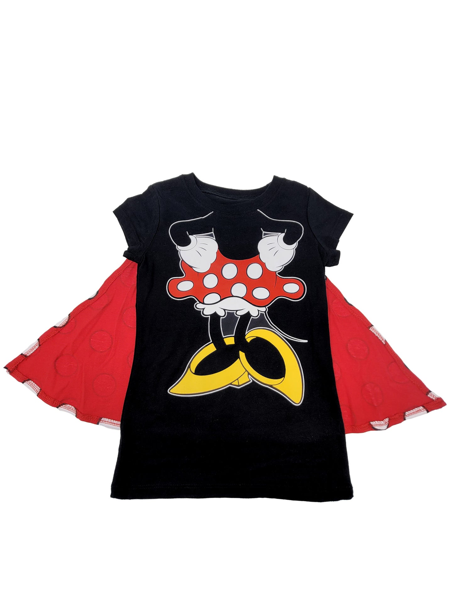 Disney Girls Minnie Mouse T-Shirt & Ears Set Detachable Cape Costume Tee Black