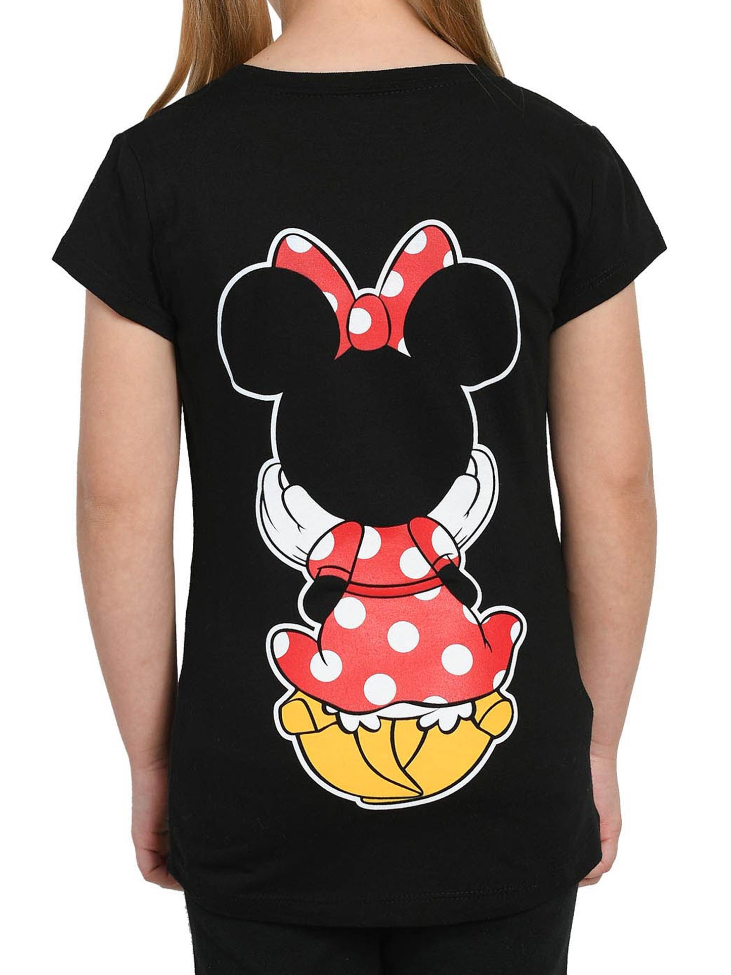 Disney Girls Minnie Mouse Graphic T-Shirt Front & Back Design Black Size XL