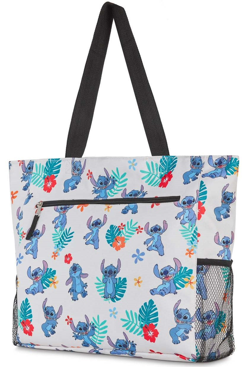 Disney Lilo & Stitch Large Tote Bag Zipper Beach Travel Bag Water Bottle Pockets