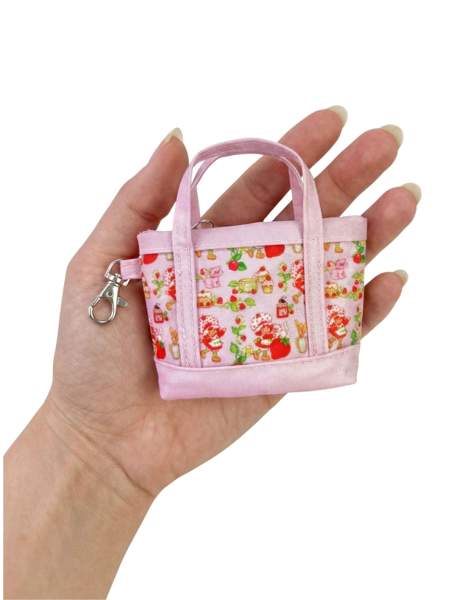 Strawberry Shortcake Pink Mini Tote Bag Charm Coin Purse Keychain Accessory