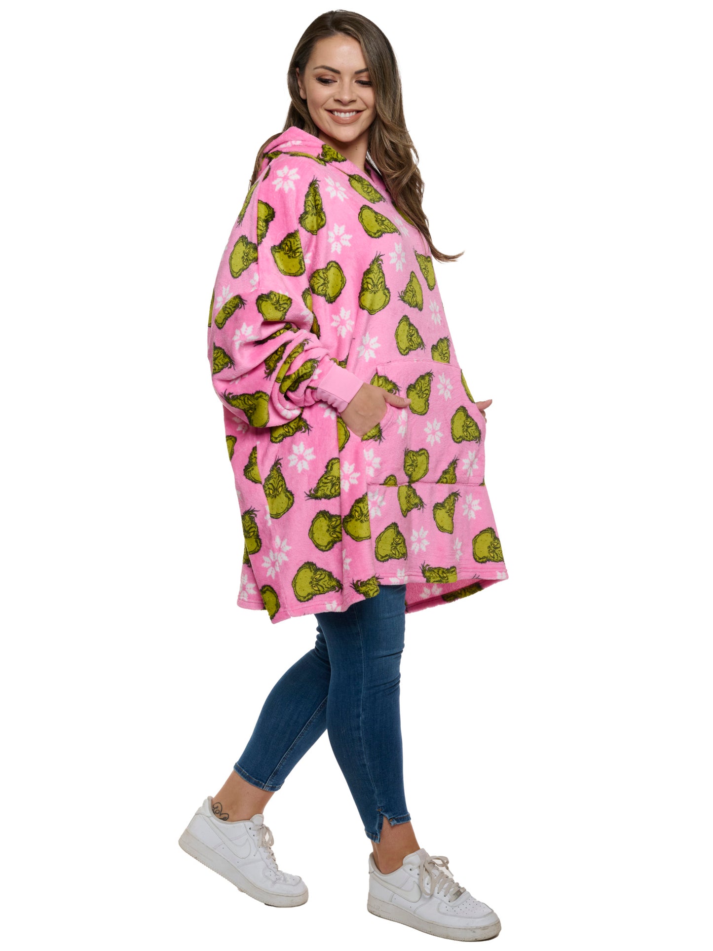 Womens The Grinch Hoodie Sweatshirt Oversized Christmas Pink Green Comfortable