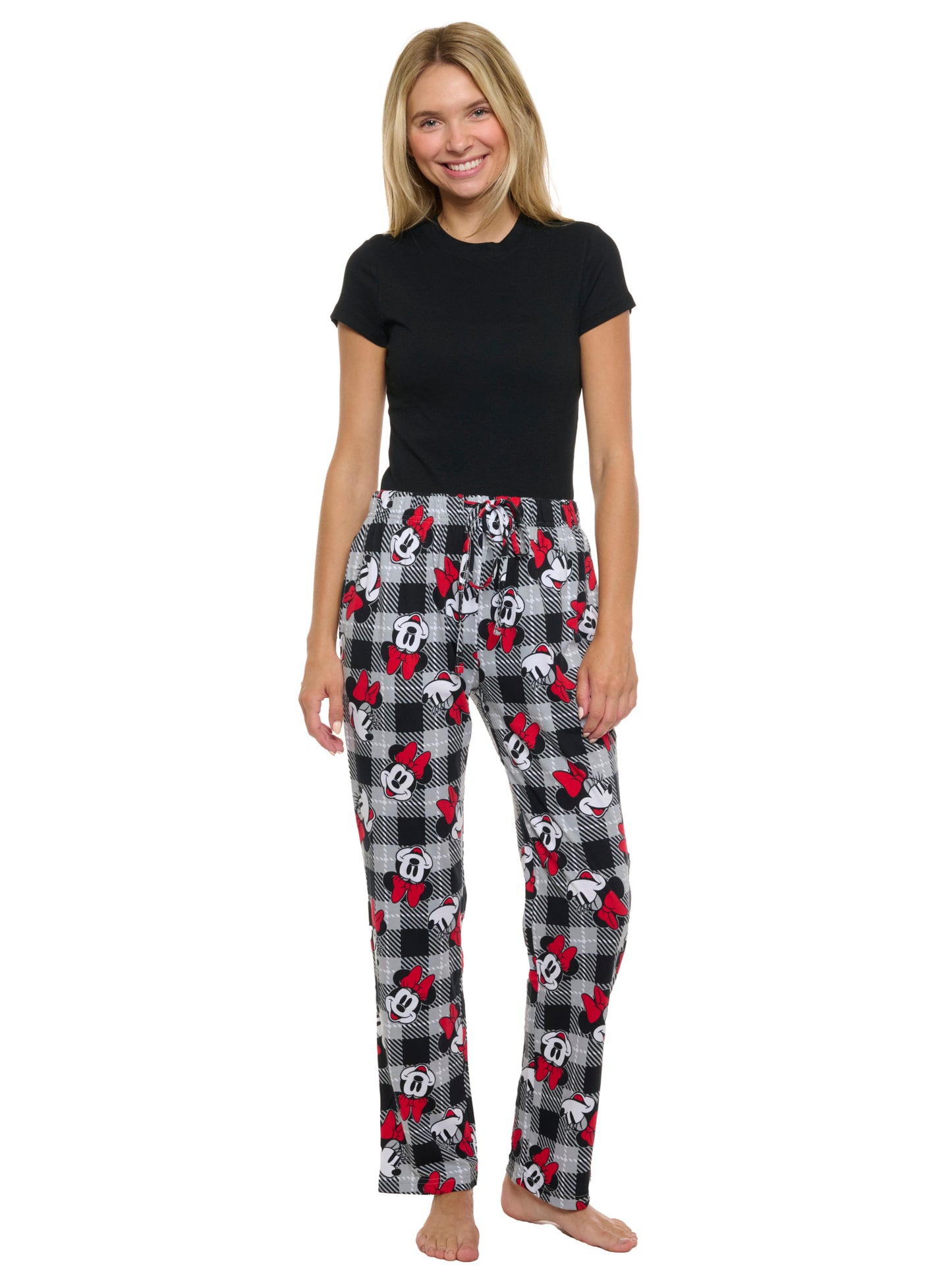Womens Disney Minnie Mouse Pajama Pants Loungewear Plaid Red Black Disney
