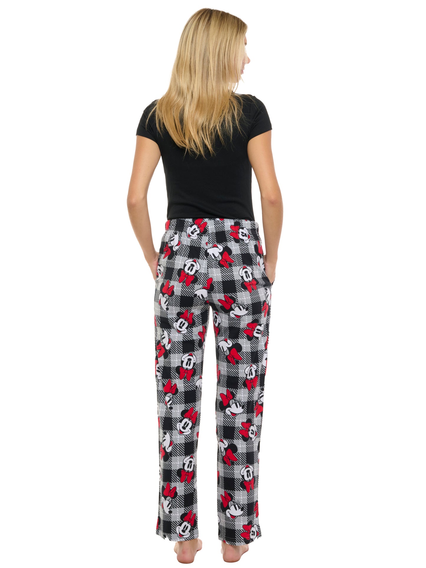 Womens Disney Minnie Mouse Pajama Pants Loungewear Plaid Red Black Disney