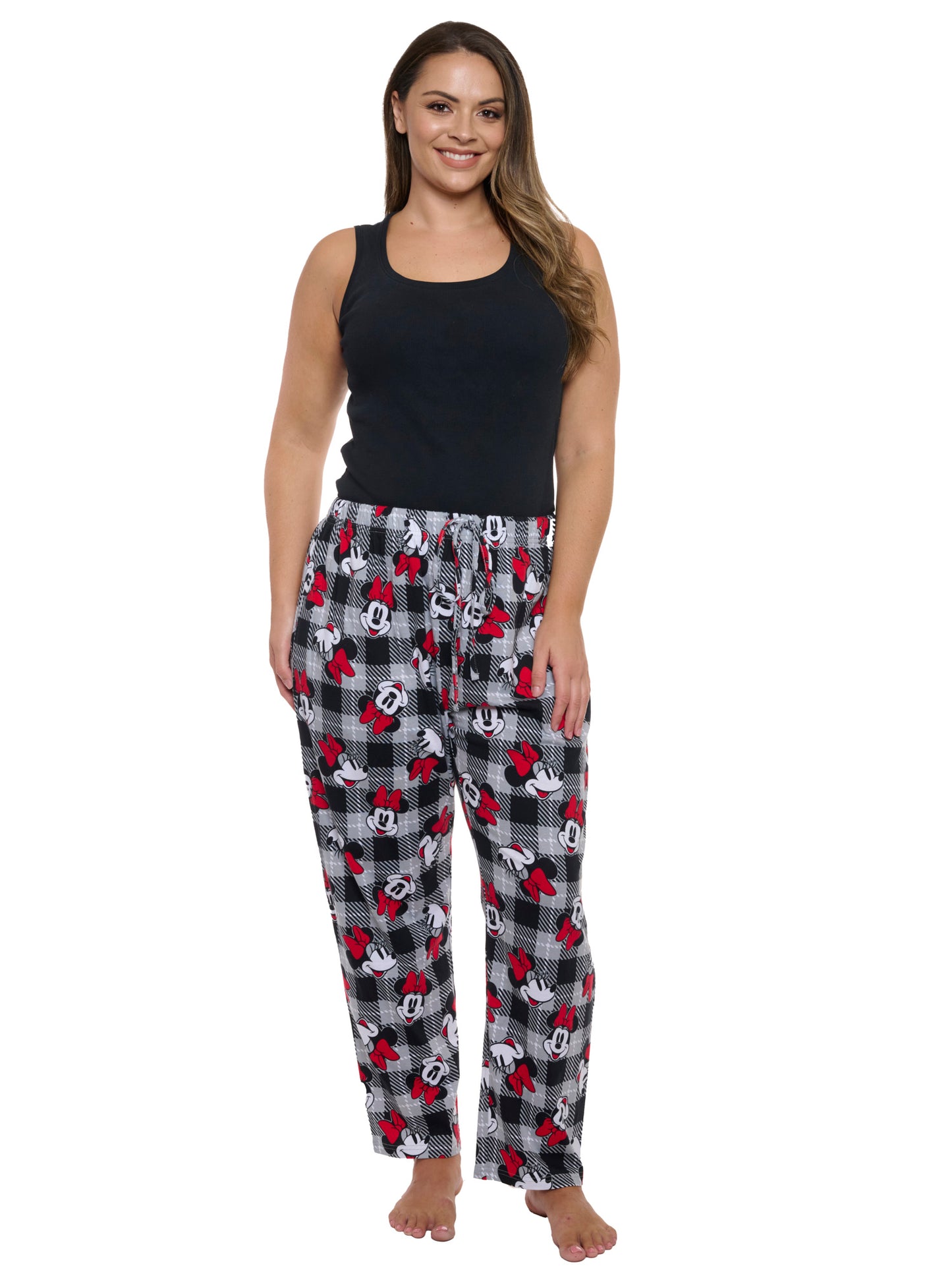 Womens Plus Size Minnie Mouse Pajama Pants Plaid Red Black Disney