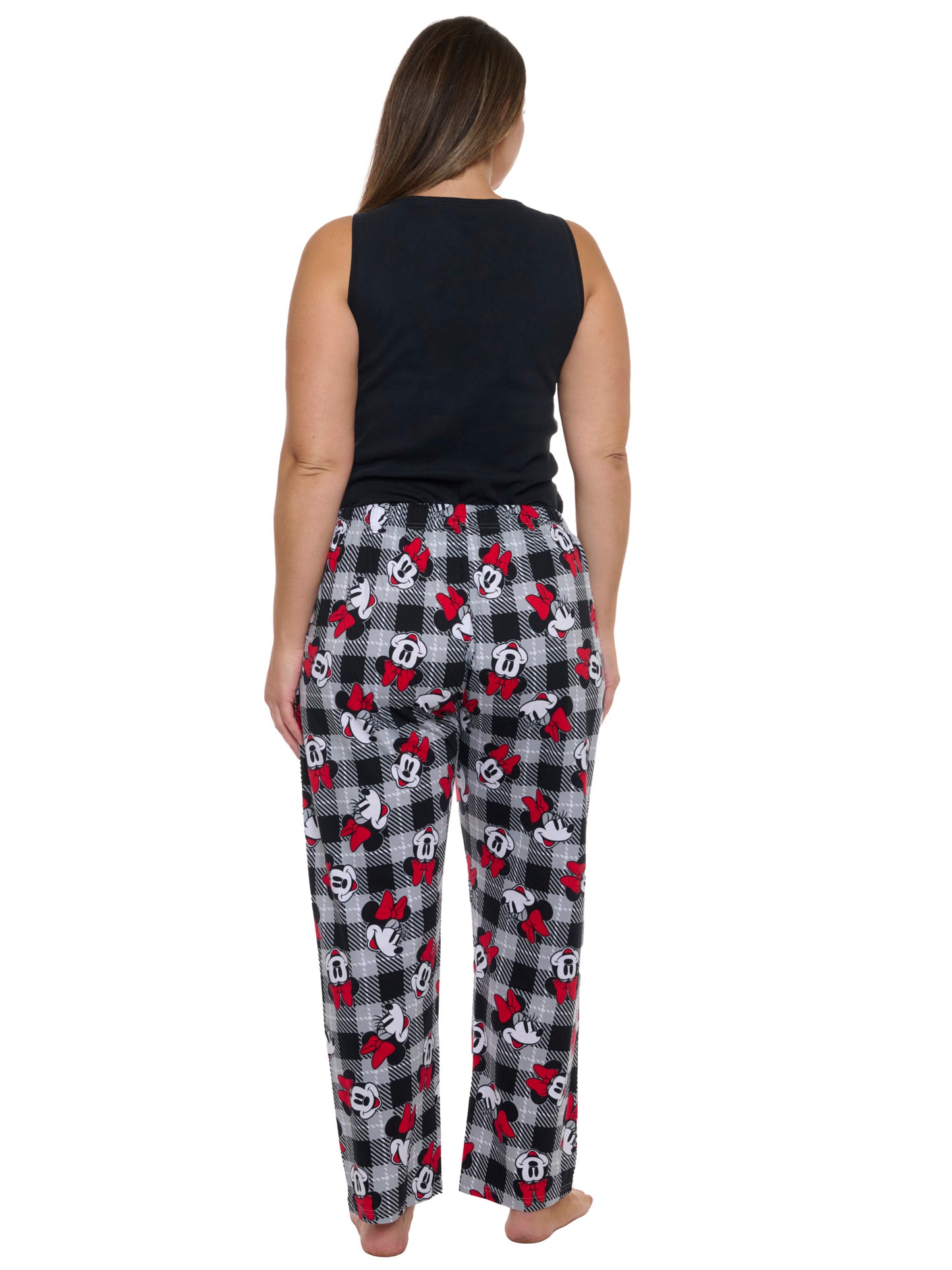 Womens Plus Size Minnie Mouse Pajama Pants Plaid Red Black Disney
