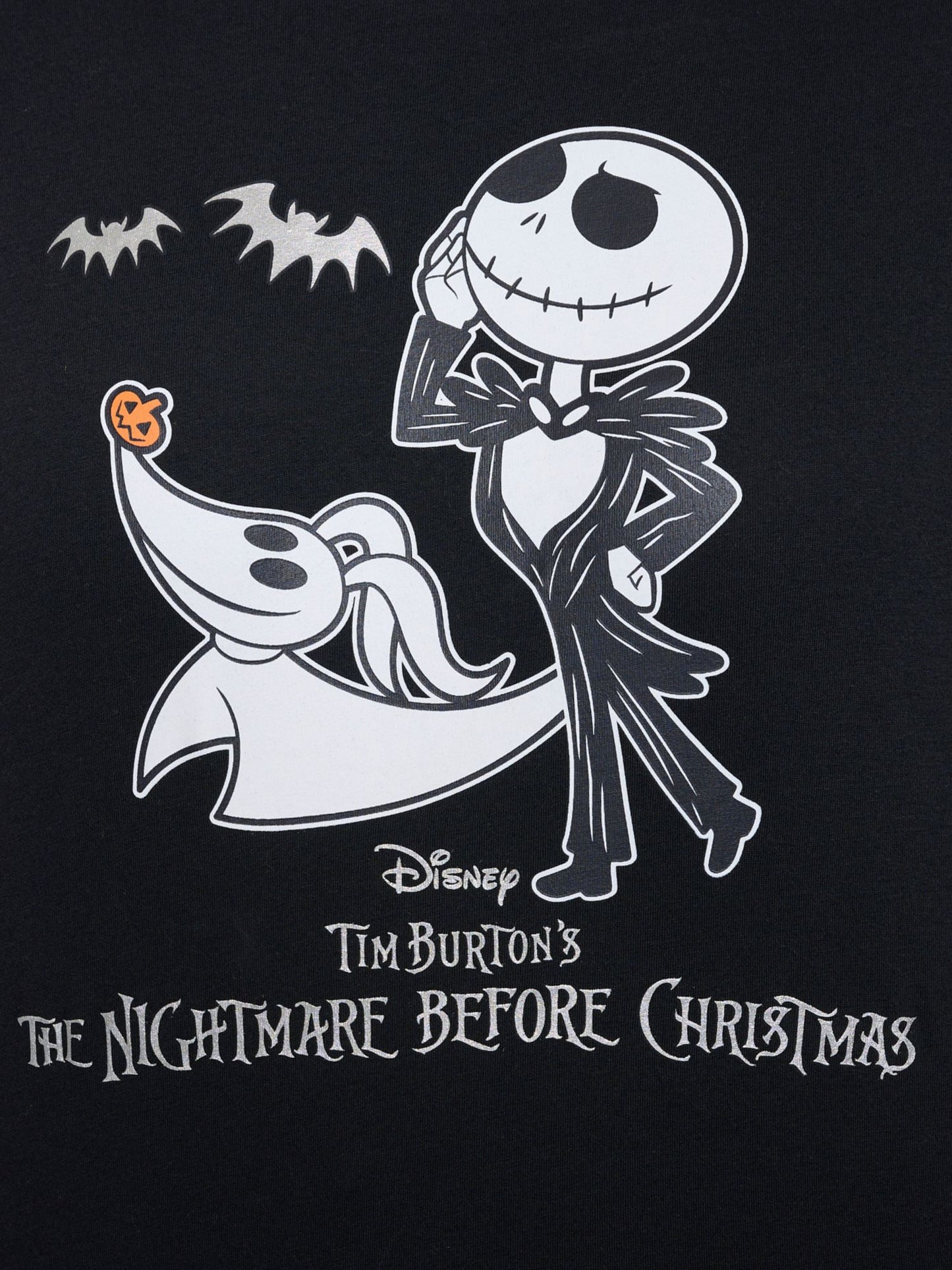 Women's Disney Jack Skellington and Zero Short Sleeve T-Shirt Foil Details Black