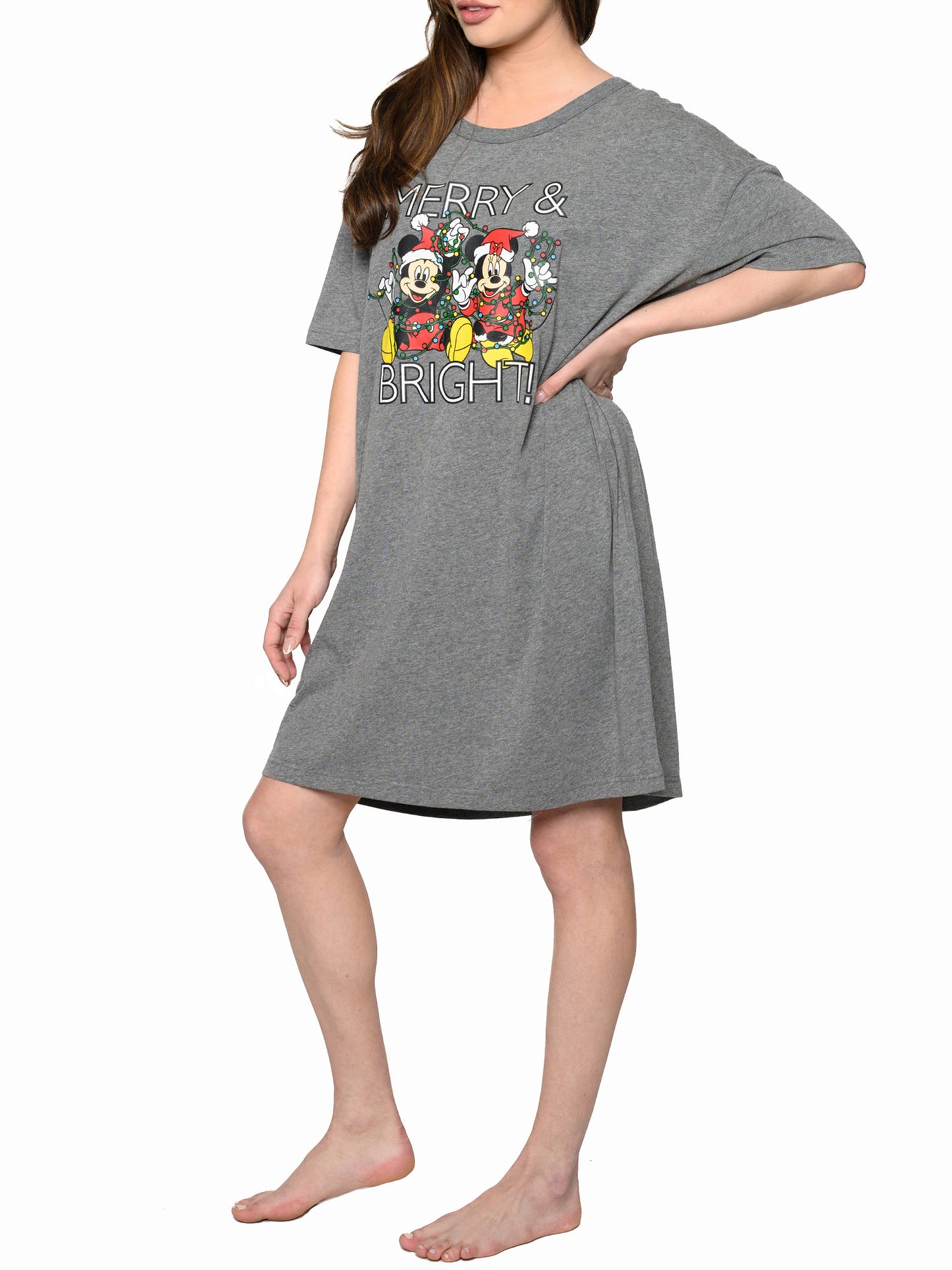 Women's Disney Christmas Mickey & Minnie Mouse Sleep Shirt Pajama Dorm Shirt