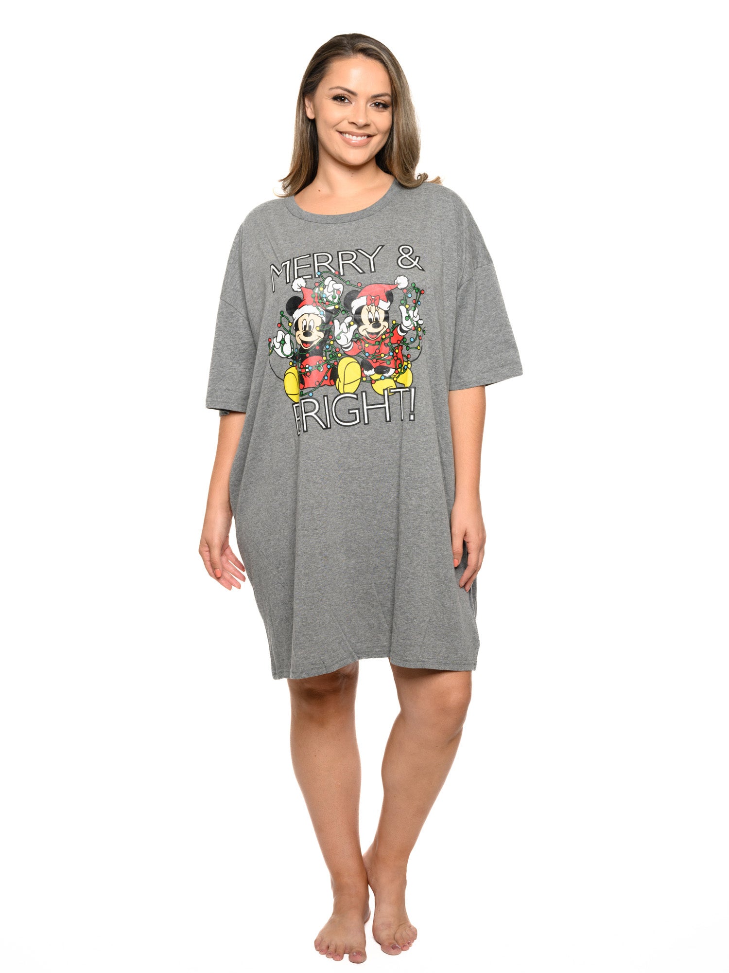 Christmas Mickey Minnie Mouse Sleep T-Shirt One Size Women Plus