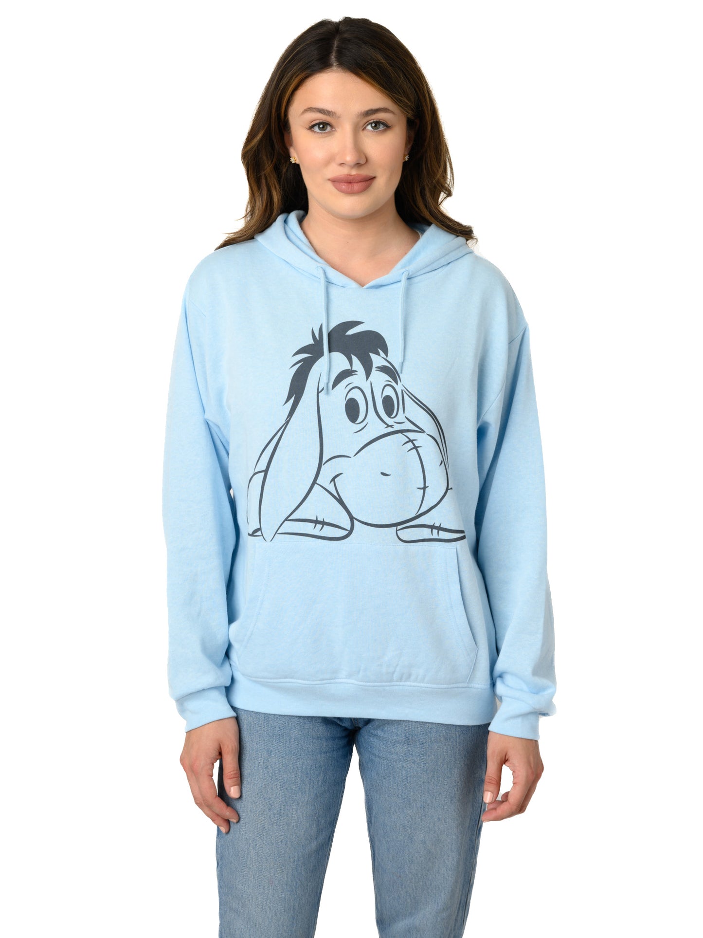 Womens Eeyore Hoodie Lightweight Fleece Pullover Sweatshirt Disney Blue