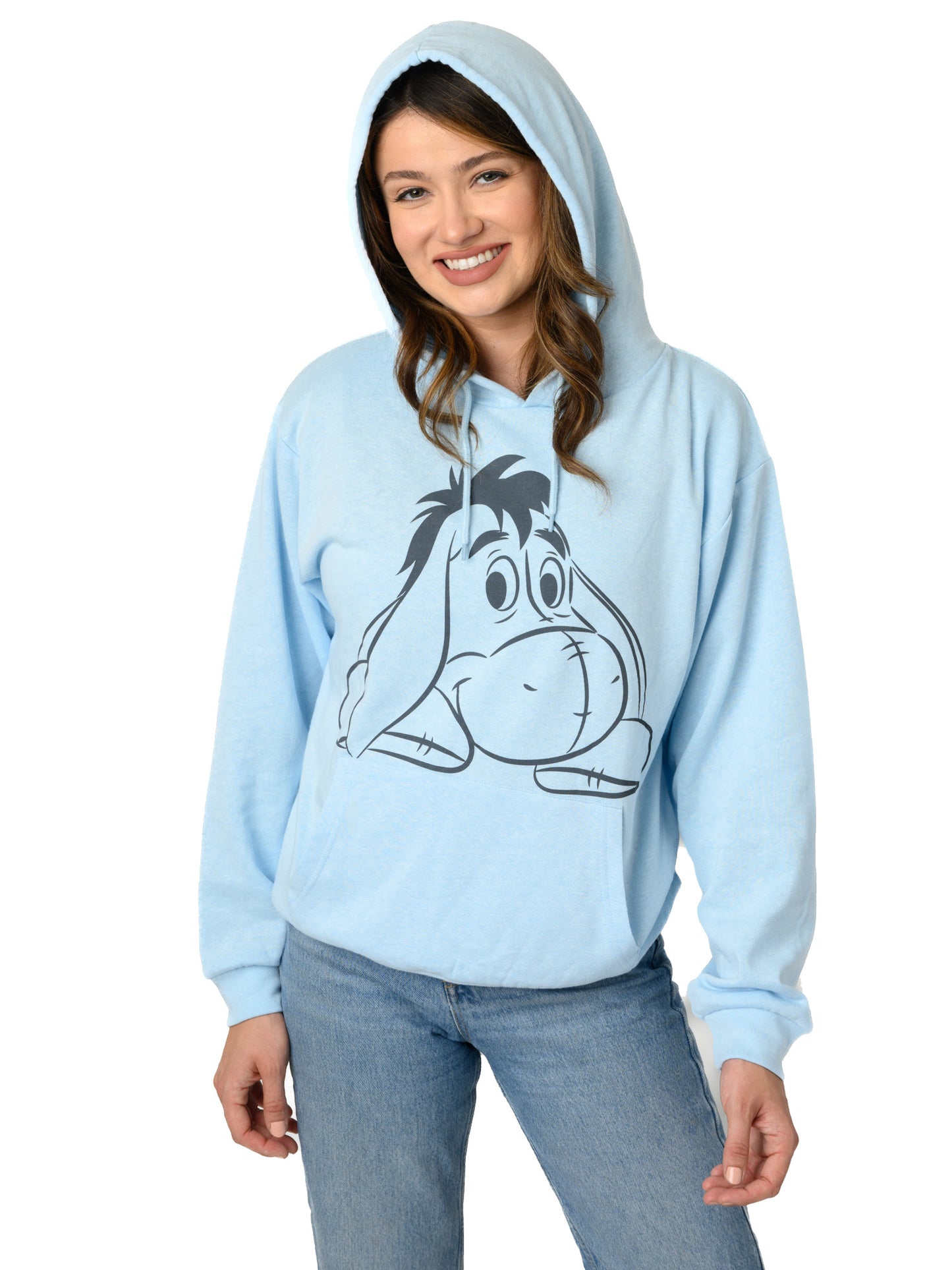 Womens Eeyore Hoodie Lightweight Fleece Pullover Sweatshirt Disney Blue