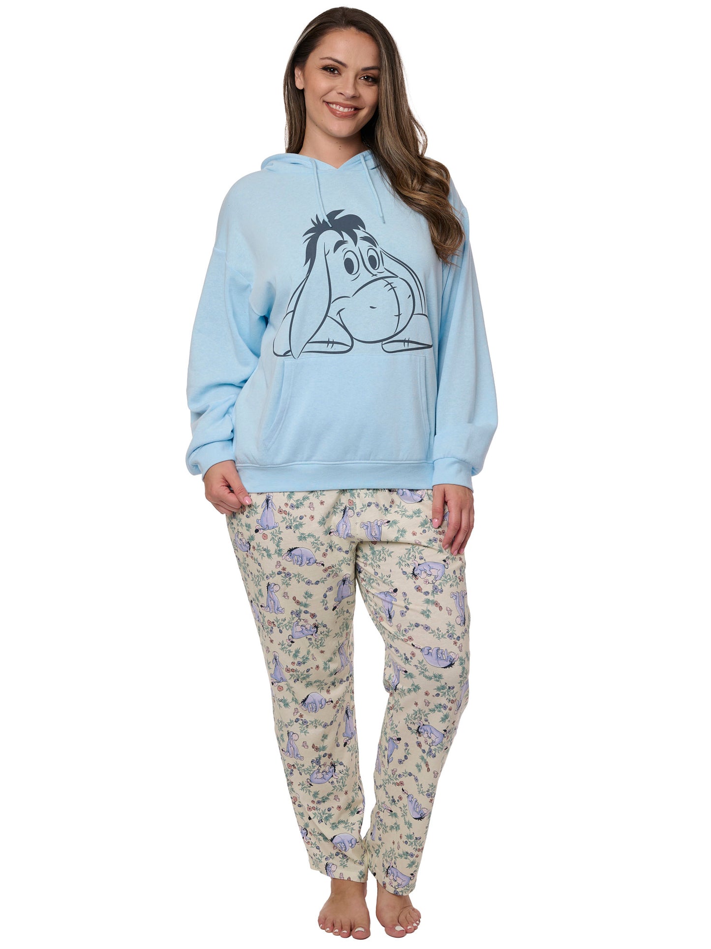 Disney Eeyore Fleece Hoodie Pullover w/ Floral Water Color Lounge Pants Set