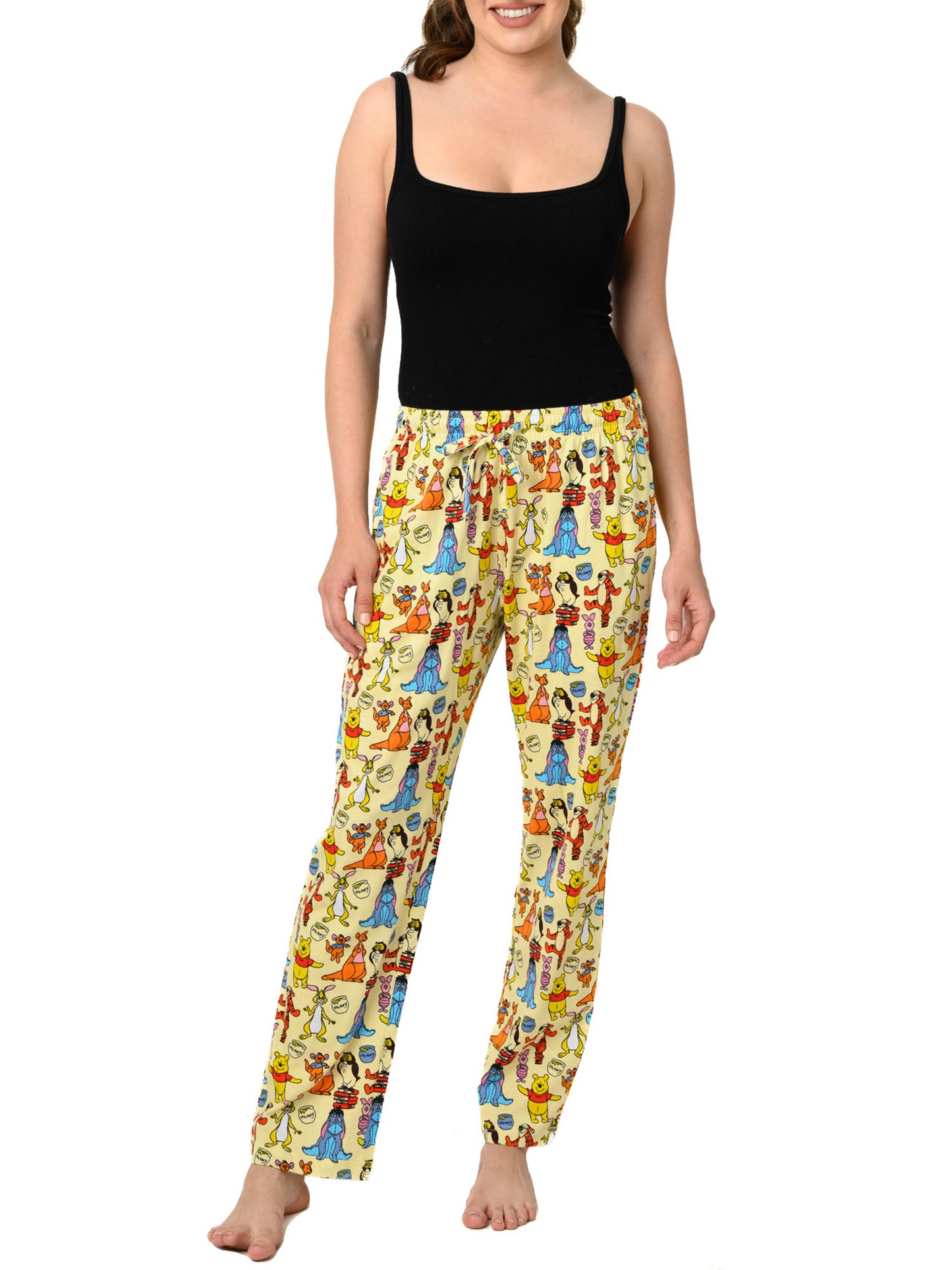 Women's Disney Winnie The Pooh Pajama Pants Loungewear Yellow Eeyore Piglet Owl
