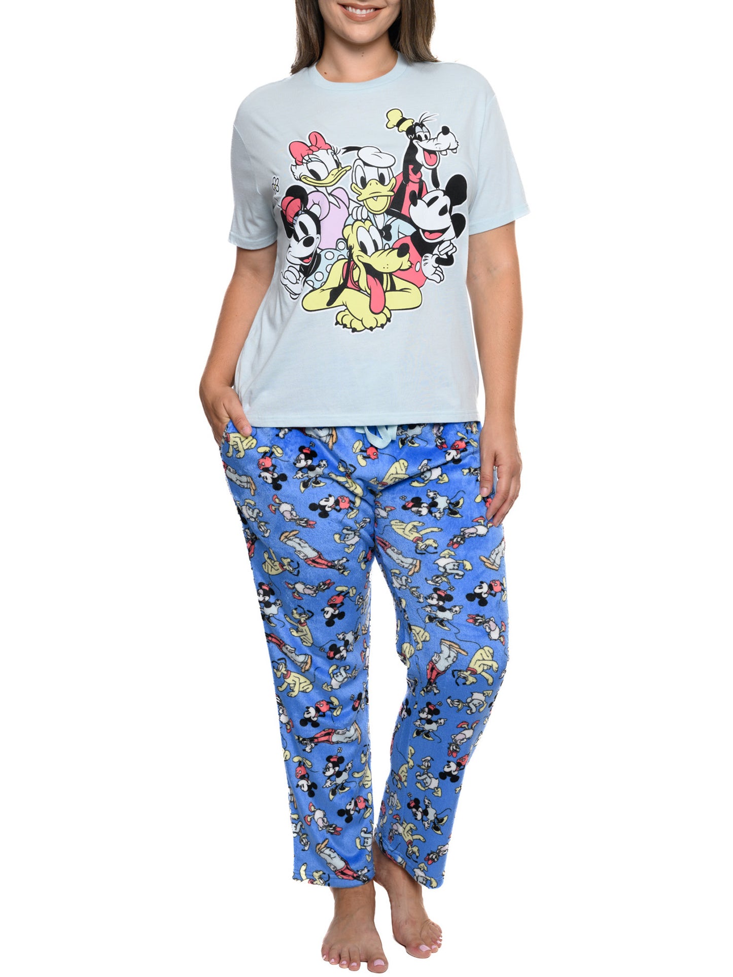 Women's Mickey Mouse & Friends Pajama Set T-Shirt & Plush Lounge Pants Disney