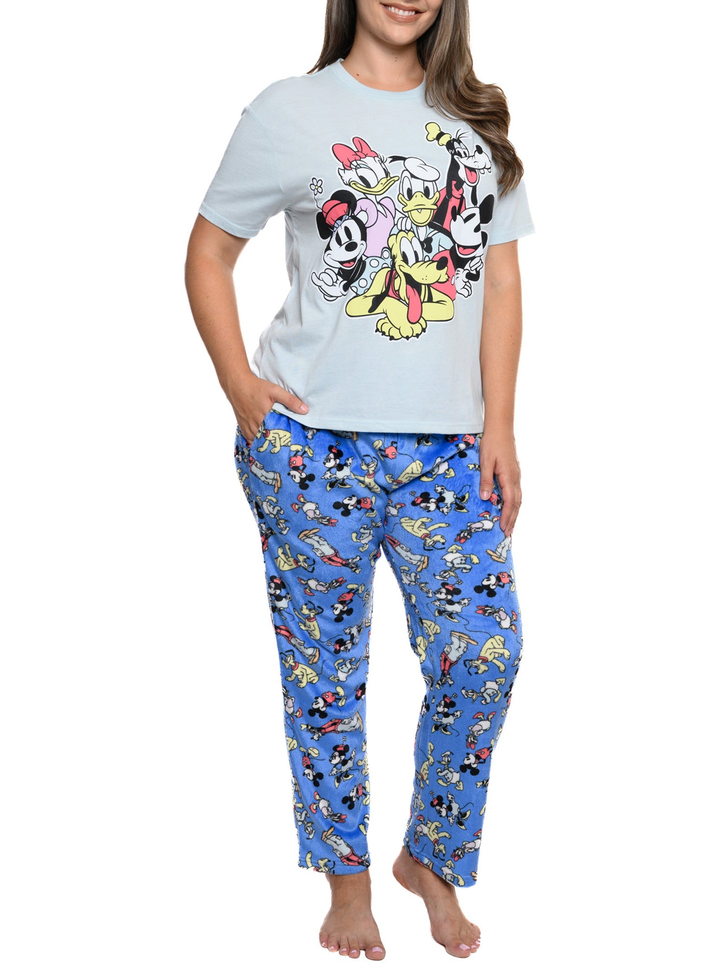 Women's Mickey Mouse & Friends Pajama Set T-Shirt & Plush Lounge Pants Disney