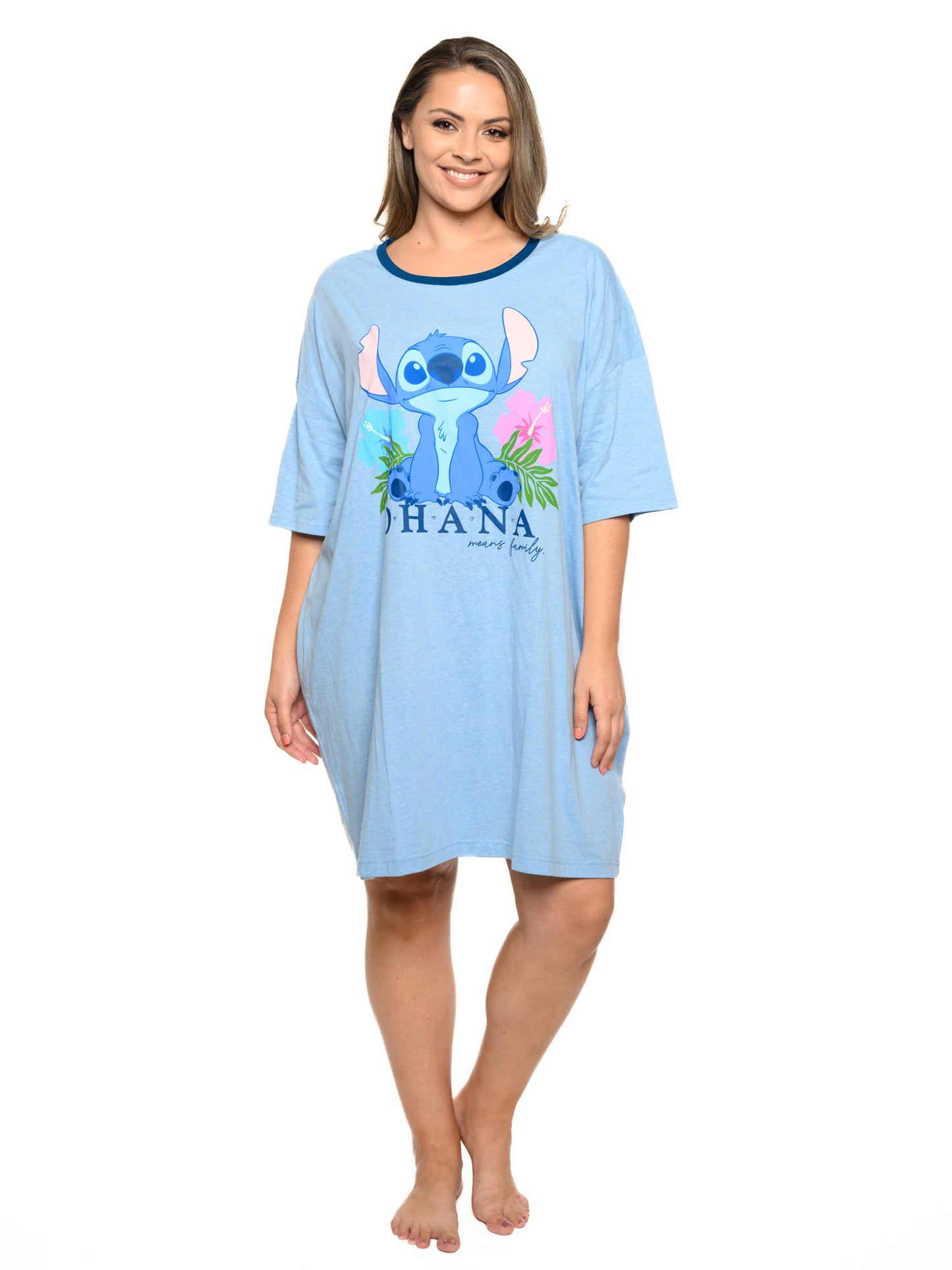 Womens & Womens Plus Disney Stitch Sleep Shirt Pajamas Blue One Size Ohana