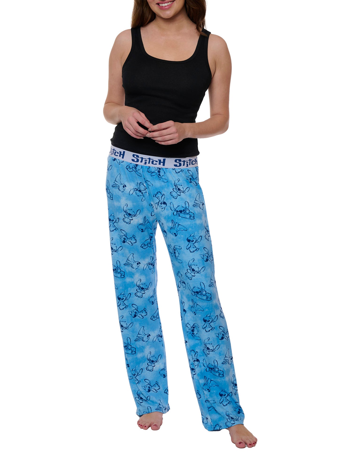 Womens Disney Stitch Pajama Pants Sleepwear Lounge Pants Blue Elastic Waist