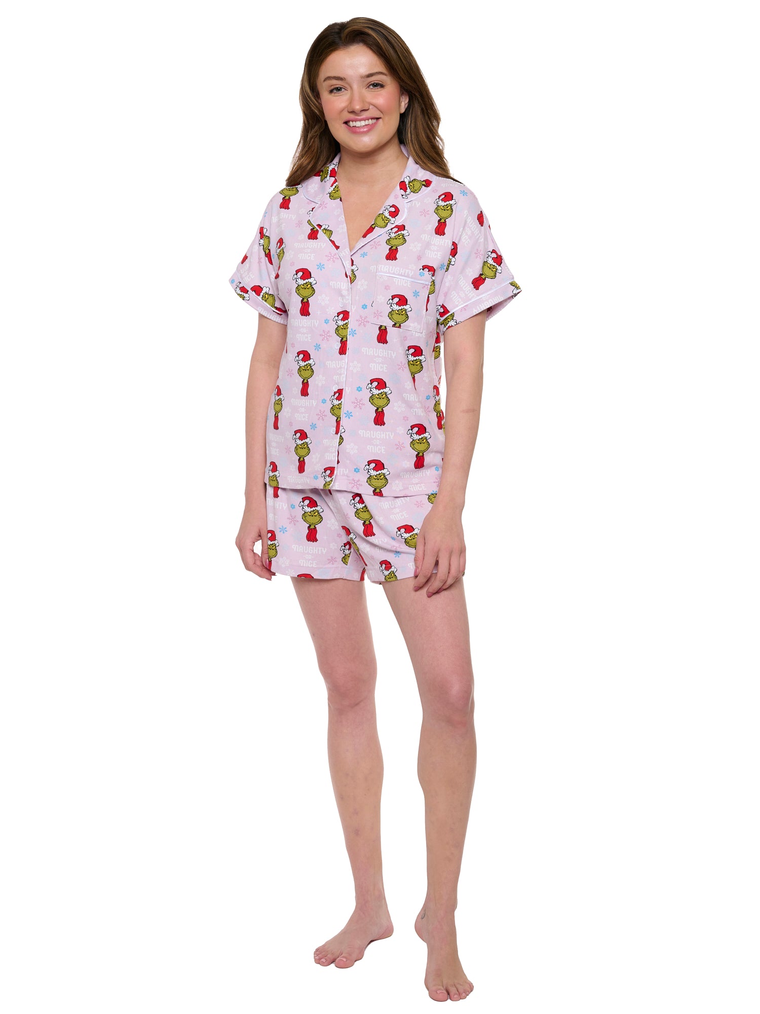 Womens Dr Seuss Grinch Pajamas Button Up Shirt and Shorts 2-Piece Set Open and Clothing Womens Dr Seuss Grinch Pajamas Button Up Shirt and Shorts 2-Piece Set Open and Clothing