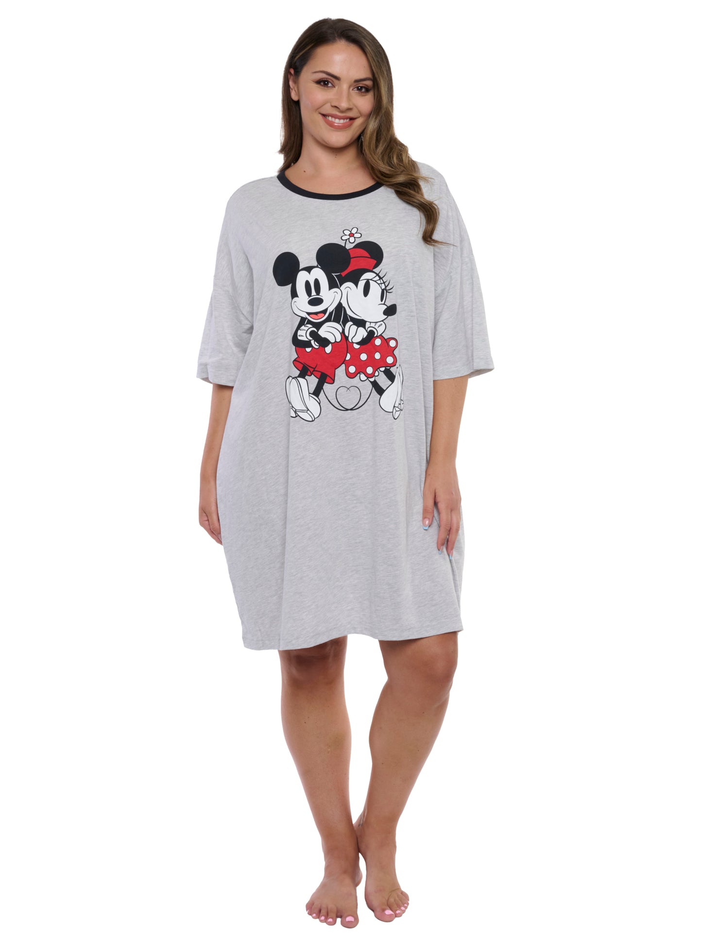Womens & Womens Plus Size Disney Mickey & Minnie Mouse Sleep Shirt Pajamas Gray