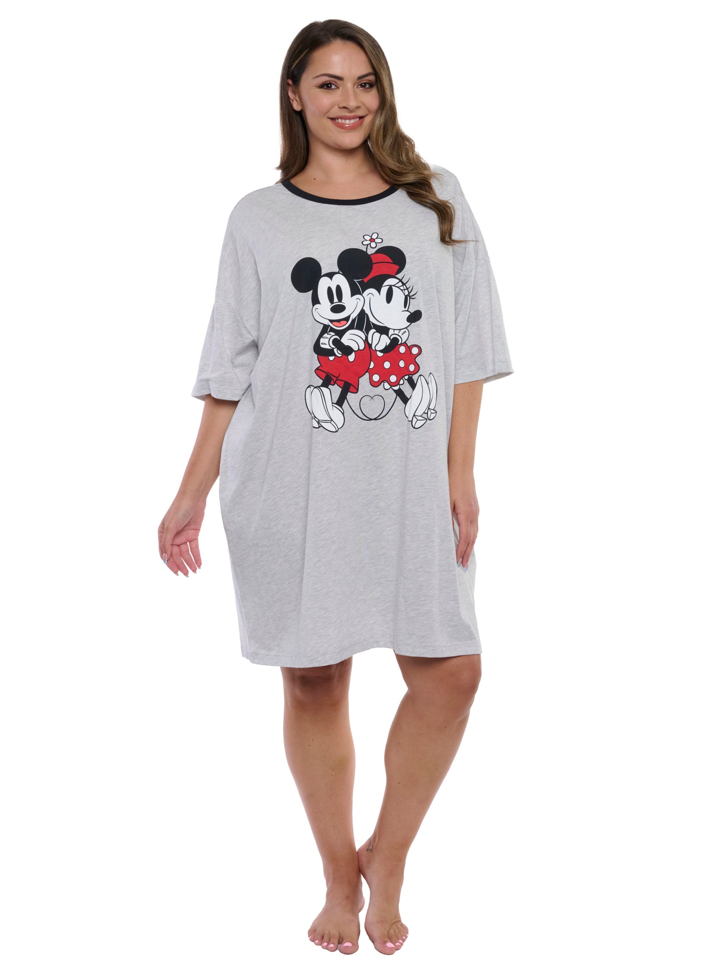 Womens & Womens Plus Size Disney Mickey & Minnie Mouse Sleep Shirt Pajamas Gray