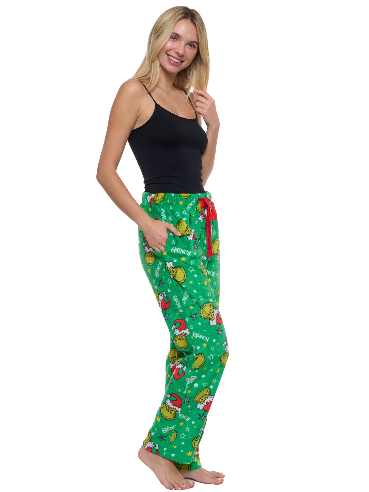 Womens & Women's Plus The Grinch Pajama Pants Sleepwear Green Plush Christmas Print